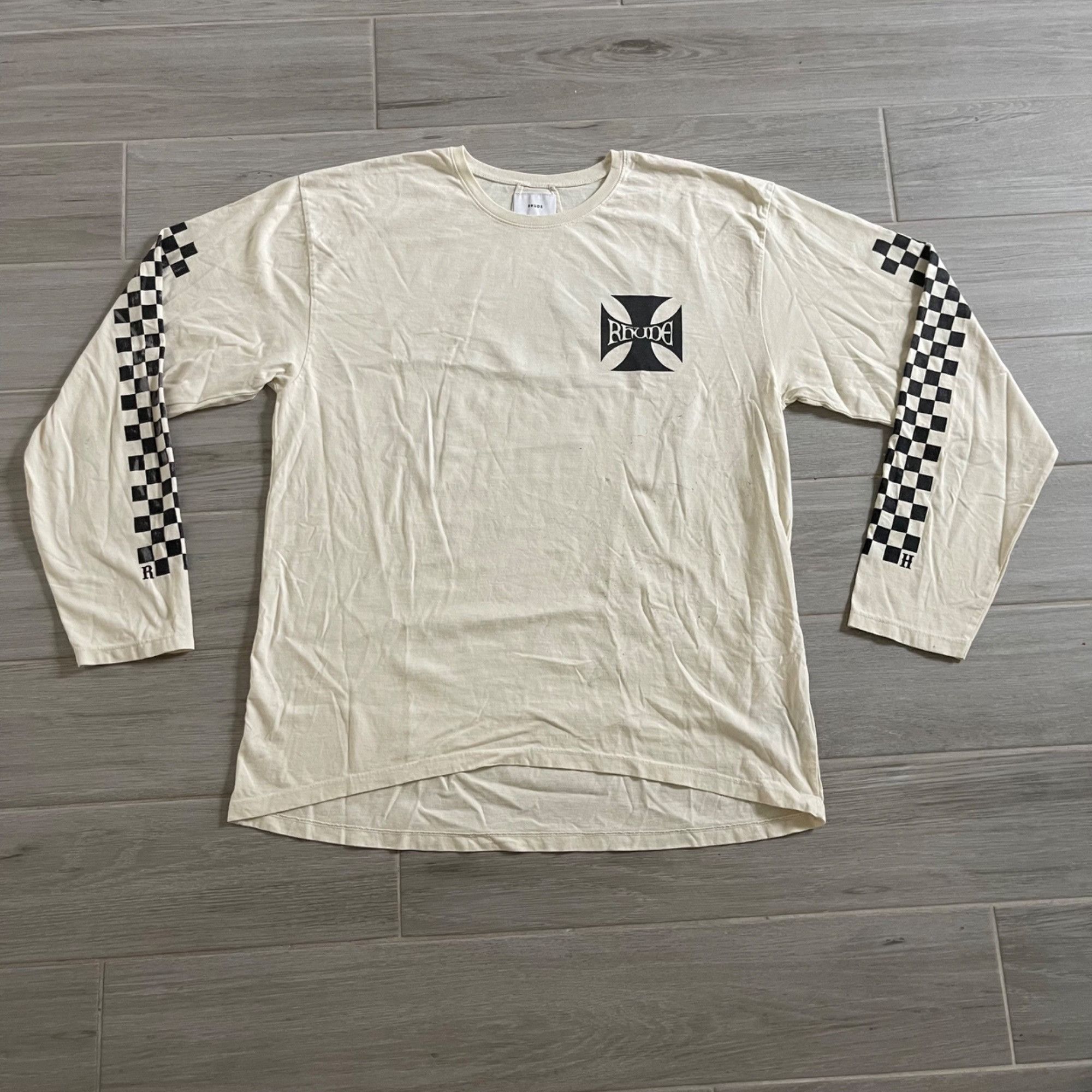 Rhude NEW RHUDE CHECKERED L/S CREAM TEE SZ MEDIUM Size US M / EU 48-50 / 2 - 2 Thumbnail