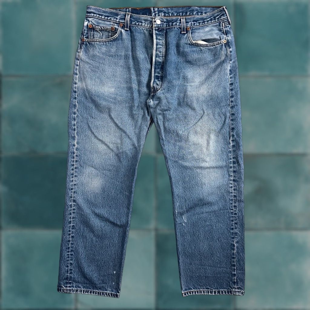 Levi's VINTAGE Levi's 501 Jeans - Straight Leg - Denim Blue - 42x32 - Mid Rise - Mens - 90s USA Theme - Regular Inseam 32 Size US 42 / EU 58 - 1 Thumbnail