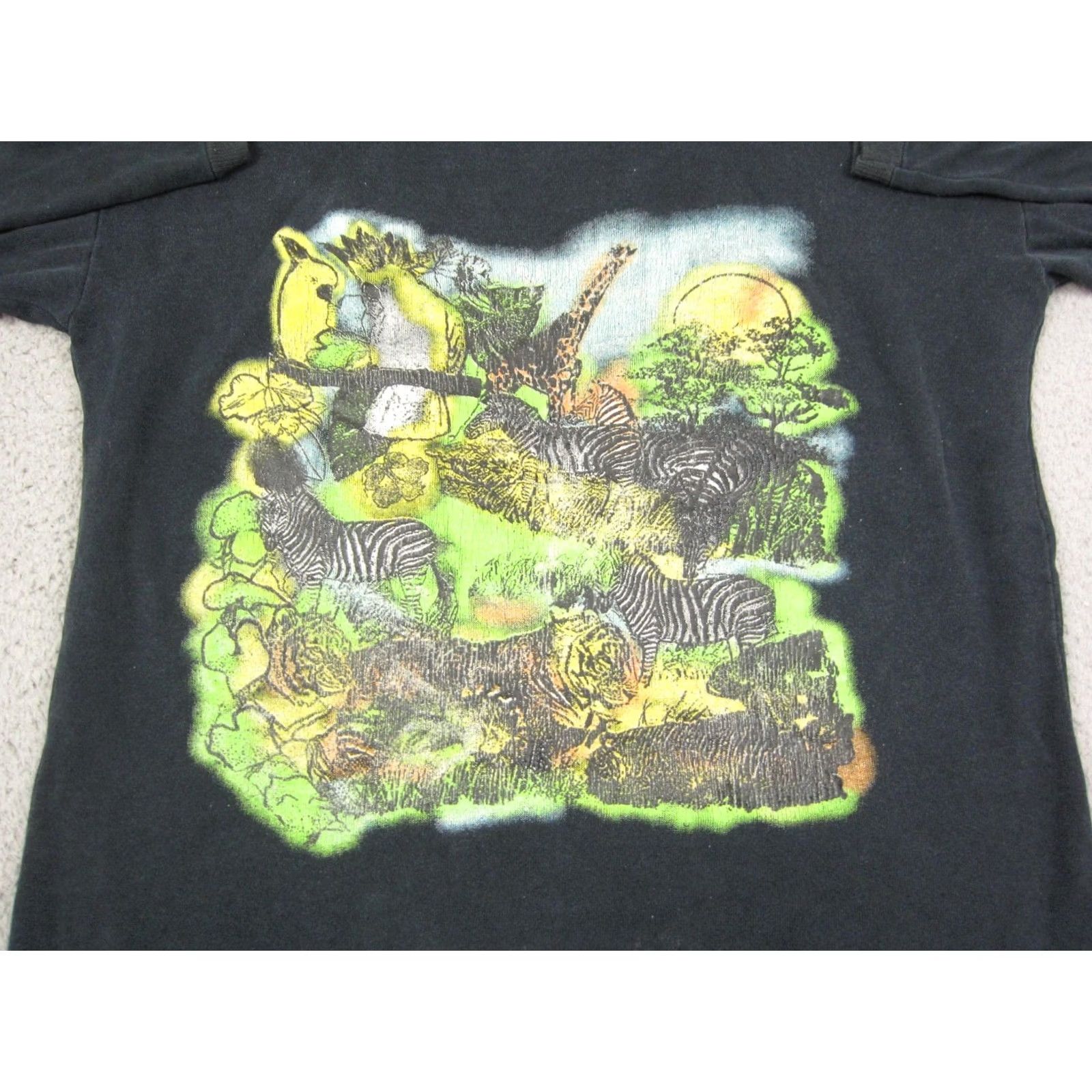Vintage VINTAGE Safari Wildlife Mens Shirt Medium Black Zebra Tiger Giraffe Graphic 90s Size US M / EU 48-50 / 2 - 2 Thumbnail