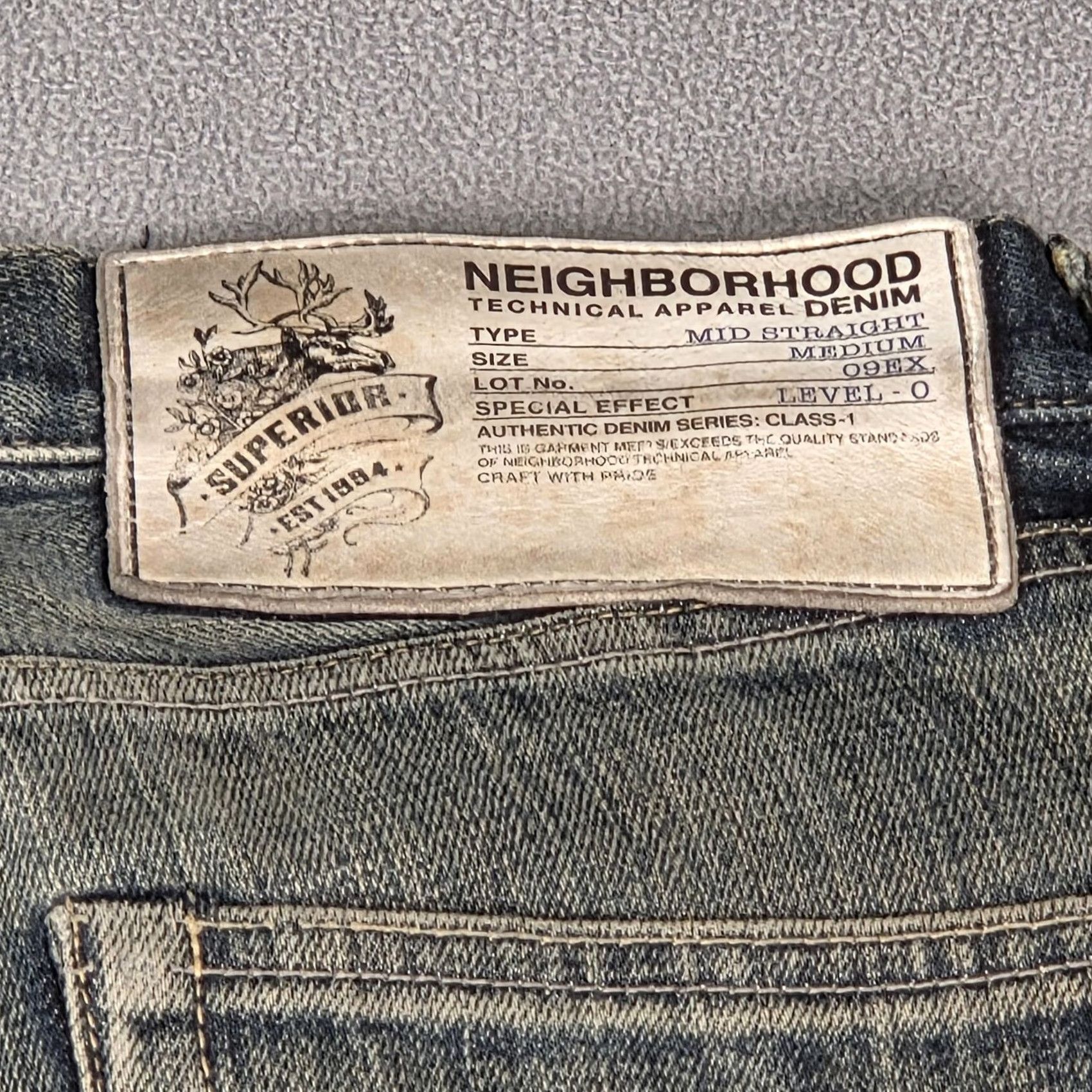 Neighborhood Neighborhood Jeans Mens Selvedge Whiskers Honeycomb Tracks Straight Fits 32x28 Denim Cotton Zip Pockets Blue 5579 Size US 32 / EU 48 - 3 Thumbnail