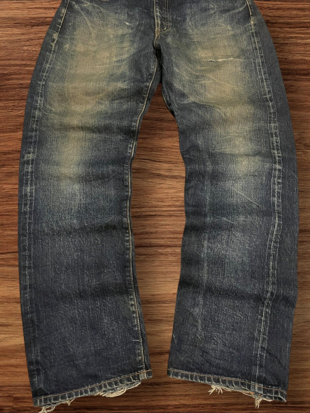 WHIZ LIMITED Whiz Limited Mud Indigo Washed Distress Selvedge Loose Jeans Size US 33 - 9 Thumbnail