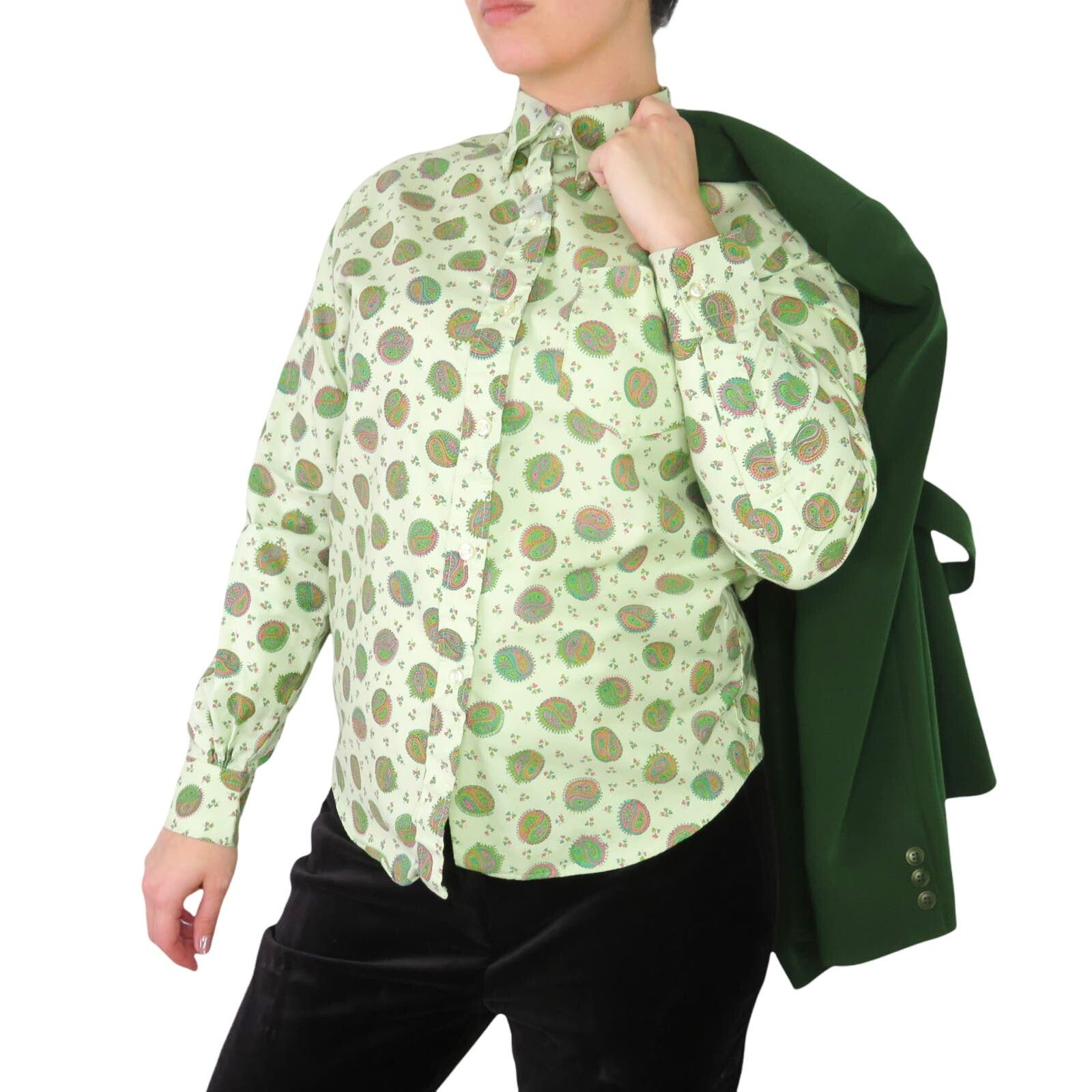 Vintage 70s Vintage Green Paisley Retro Button Down Blouse Medium Size M / US 6-8 / IT 42-44 - 1 Thumbnail