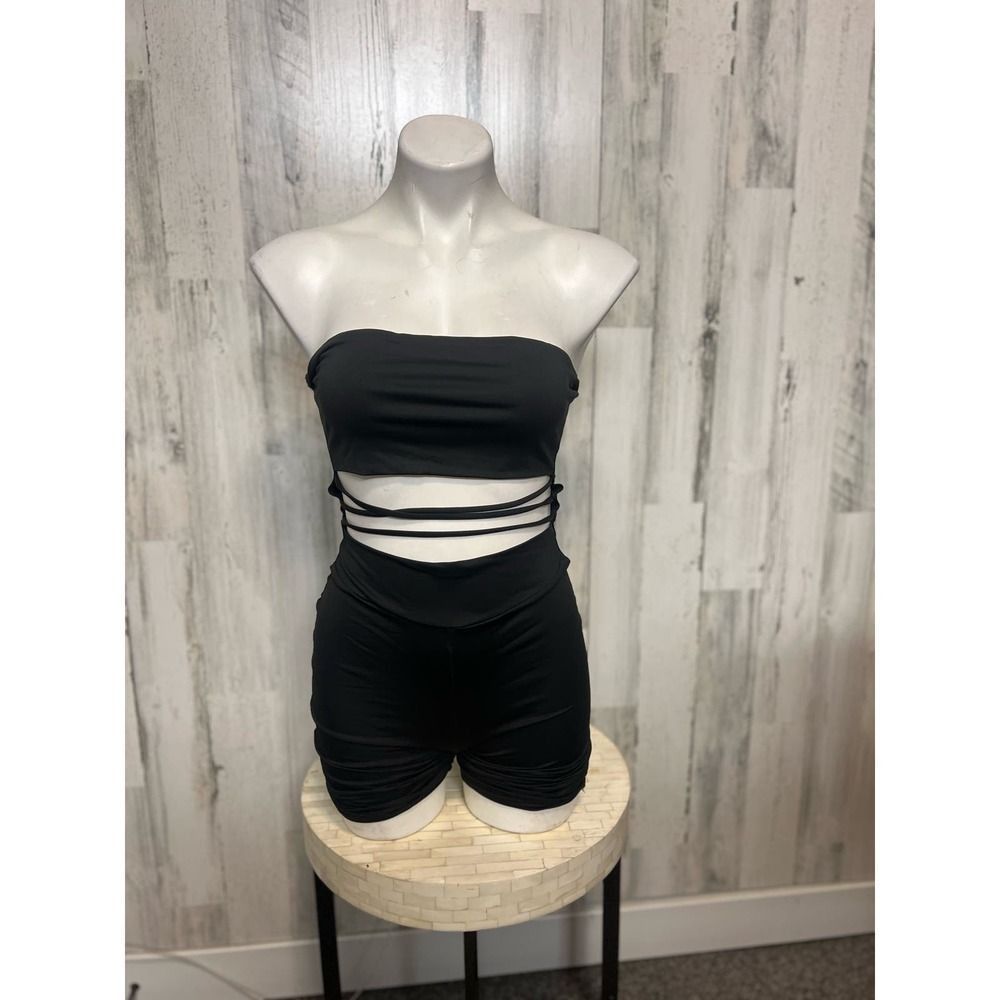 Other Black Strapless Cutout Ruched Romper – Jade | Size Large | S Size 30" / US 8 / IT 44 - 1 Thumbnail