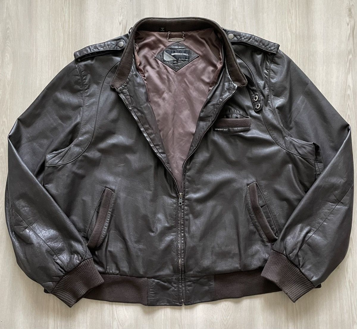 Vintage Members Only Brown Leather Bomber Jacket Size 3XL