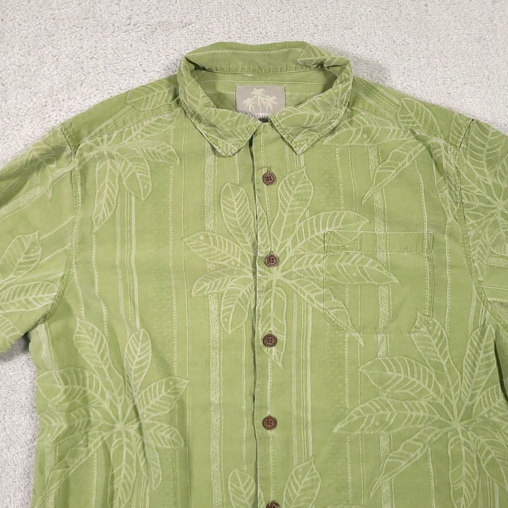 Vintage VINTAGE Margaritaville Button Up Hawaiian Shirt Mens L Green Silk Beach Palm Leaf Collared Short Sleeve Casual Travel Deco Size US L / EU 52-54 / 3 - 3 Thumbnail