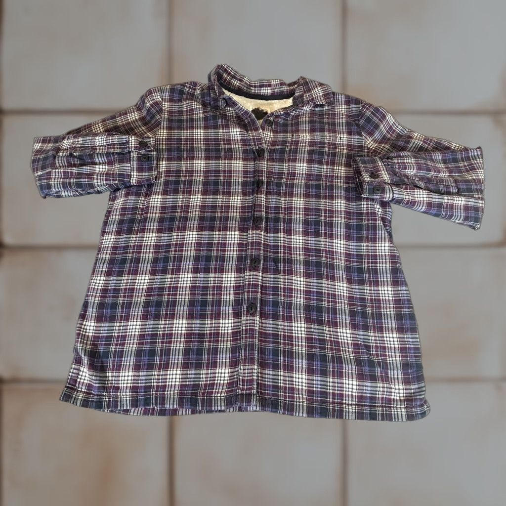 Vintage L.L. Bean Flannel Shirt Womens M Plaid Button-Up Shacket Jacket Top Fleece Lined Casual Fall Winter Violet Purple Size M / US 6-8 / IT 42-44 - 1 Thumbnail