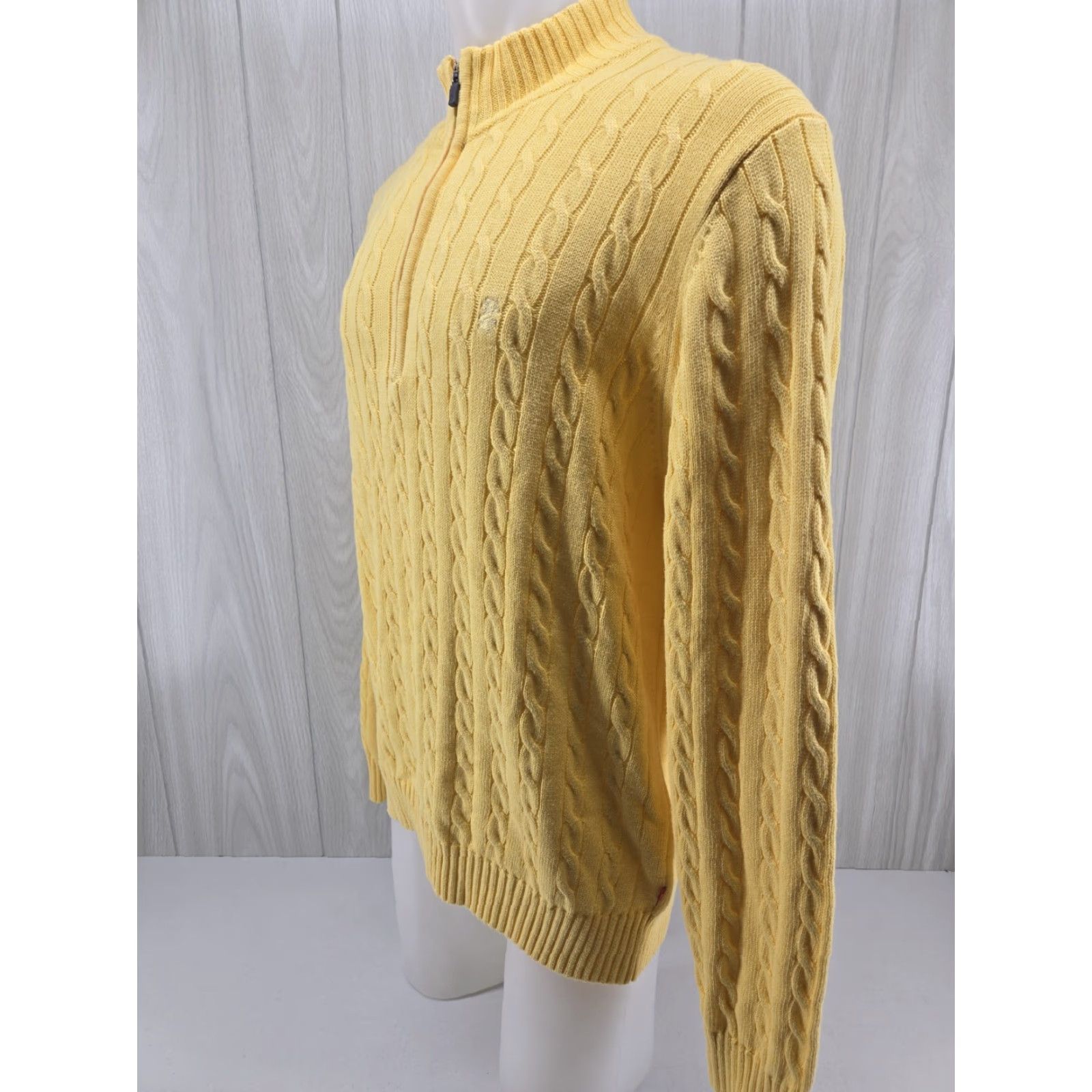 Izod IZOD Men’s Cable Knit Sweater Large Yellow Long Sleeve Quarter Zip 1/4 Shirt Size US L / EU 52-54 / 3 - 3 Thumbnail