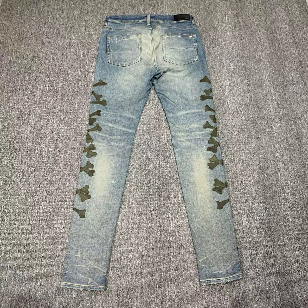 Amiri AMIRI Blue Bone and Leather Patchwork Jeans Size US 33 - 2 Thumbnail