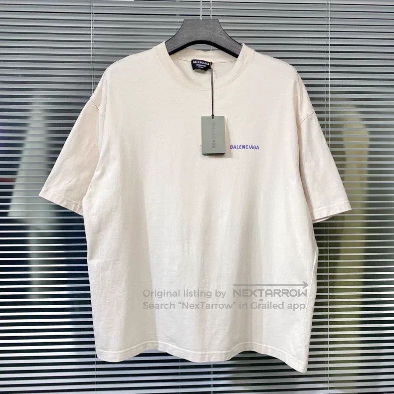 Balenciaga Balenciaga Beige Short Sleeve T-Shirt with Letter Print Lo Size US XL / EU 56 / 4 - 2 Thumbnail