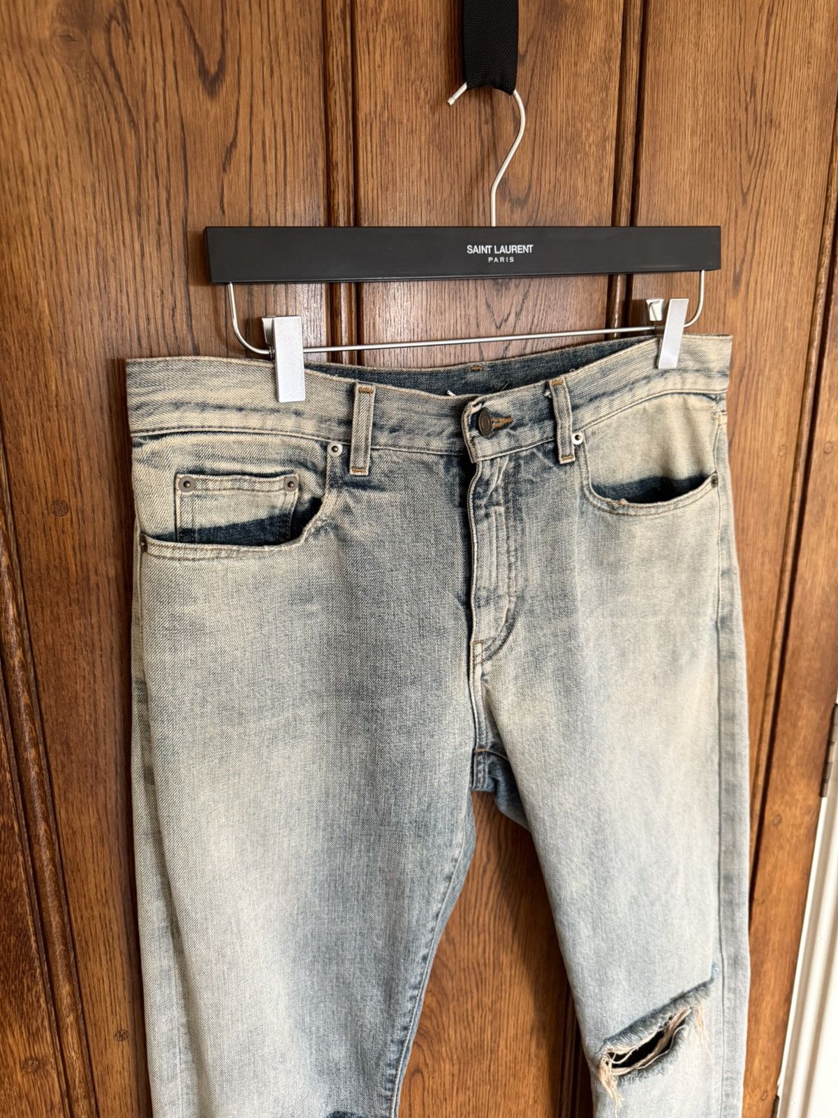 SS16 Saint Laurent selvedge knee rip jeans Hedi 31 crash