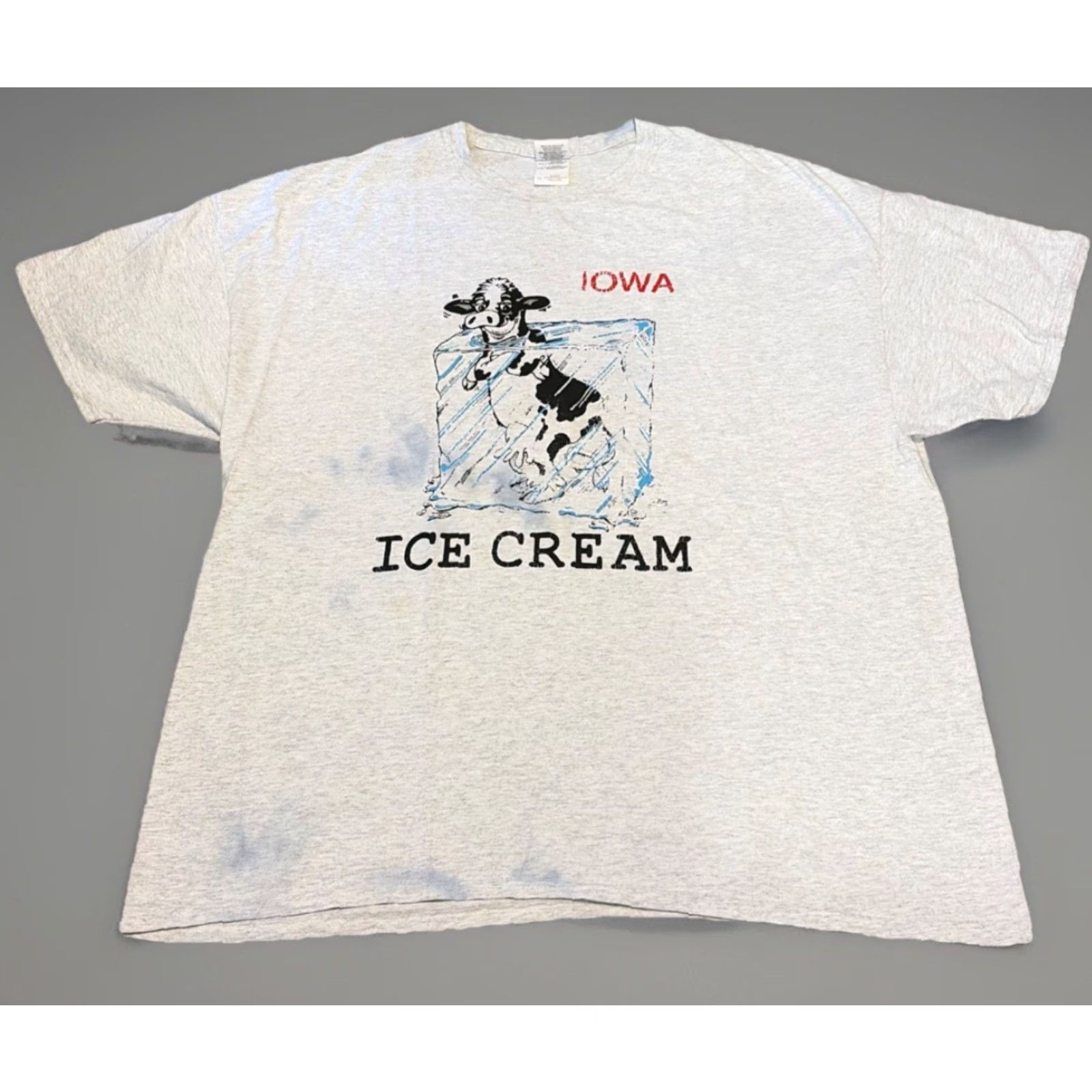 Gildan VINTAGE Iowa Ice Cream Dairy Cow Funny Graphic T-Shirt XL Men's Gray Gildan 2XL Size US XL / EU 56 / 4 - 2 Thumbnail