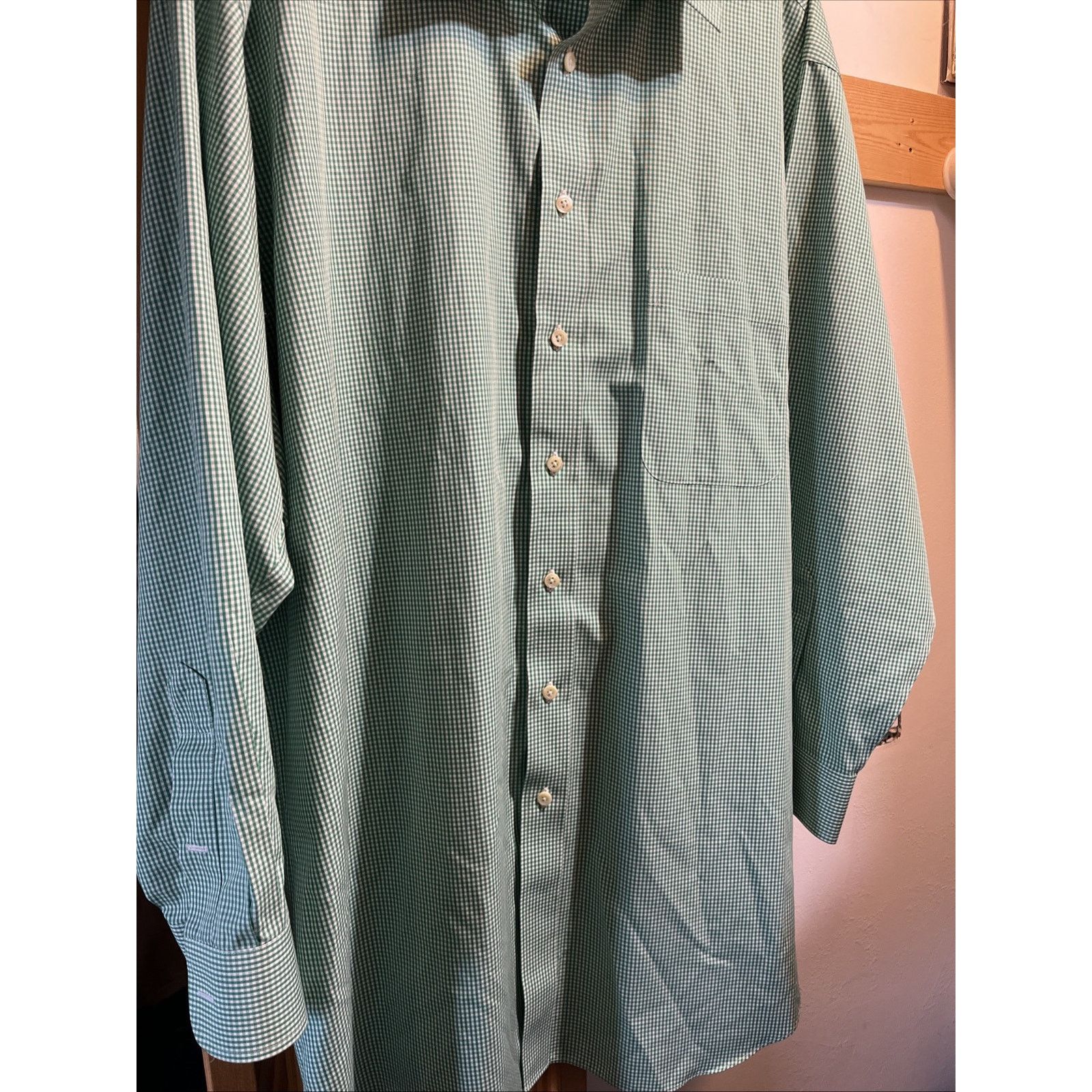 Paul Fredrick Paul Fredrick Two-Ply Cotton Shirt Mens 18 34 Green Plaid LS Size US XXL / EU 58 / 5 - 7 Thumbnail