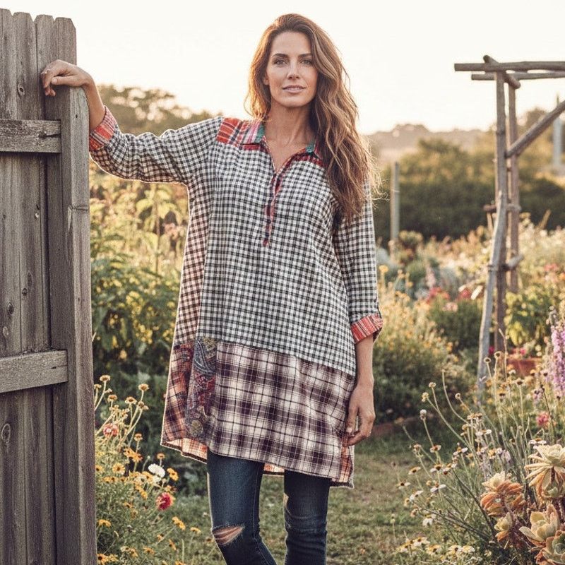Johnny Was Johnny Was Women's Plaid Patchwork BOHO Tunic Blouse Small Size S / US 4 / IT 40 - 1 Thumbnail