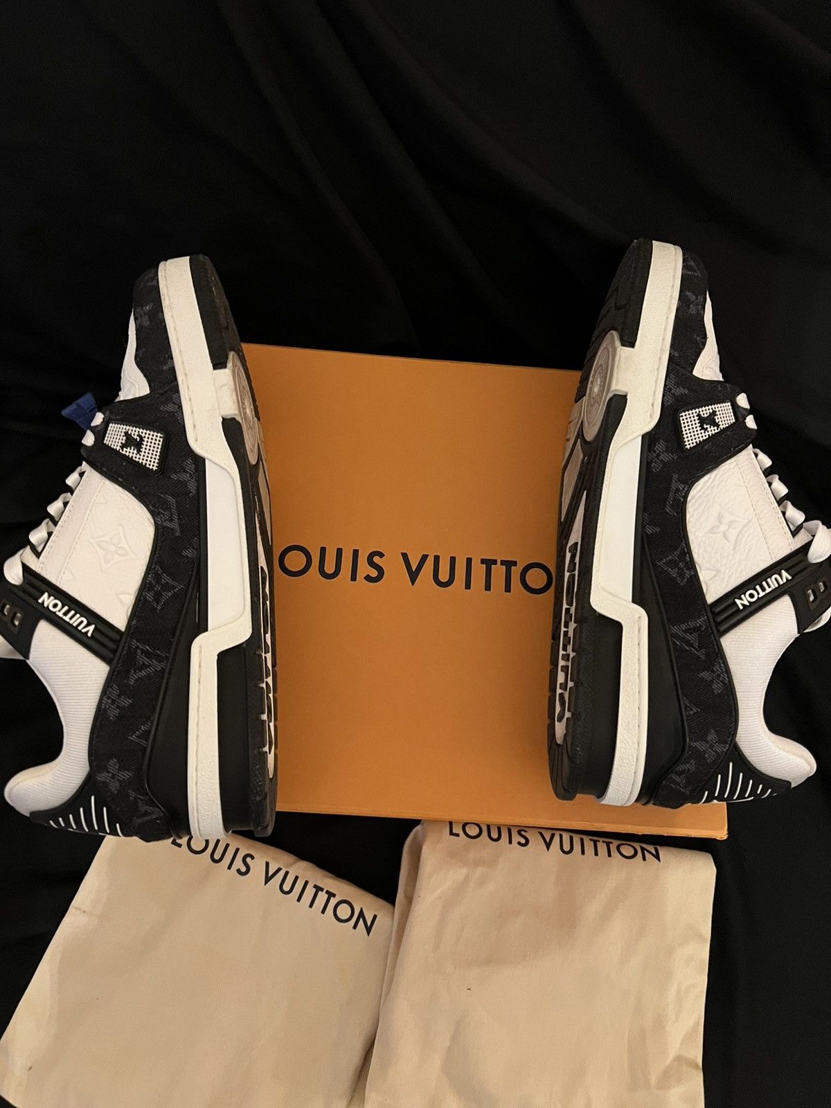 Louis Vuitton Louis Vuitton Trainers Black White Denim Sneakers Monogram Size US 10.5 / EU 43-44 - 5 Thumbnail