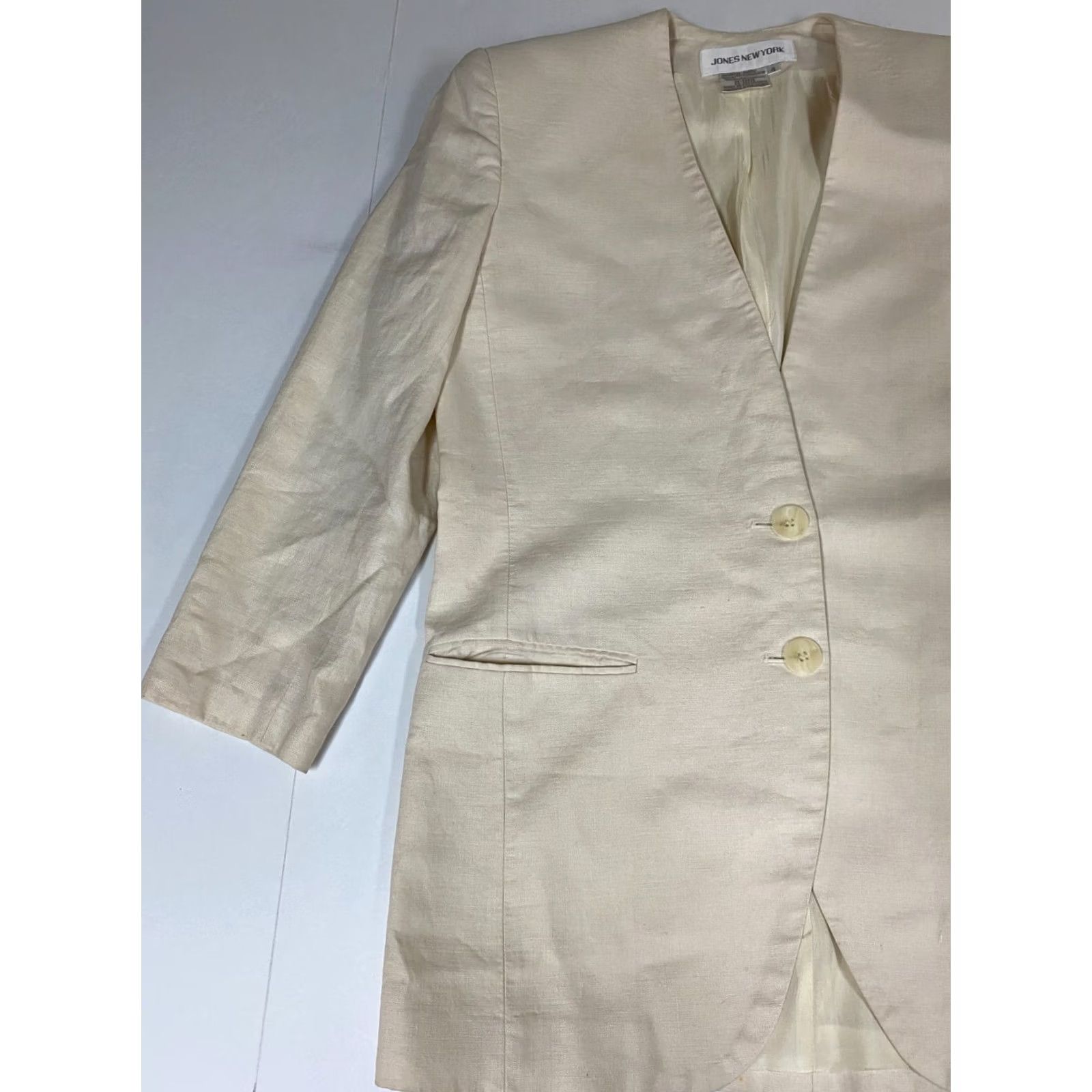 Jones New York Jones New York Jacket Blazer Womens 4 Beige Polyester Floral Mid-Length Lightweight Regular Fall Winter Men/Women? Size S / US 4 / IT 40 - 3 Thumbnail