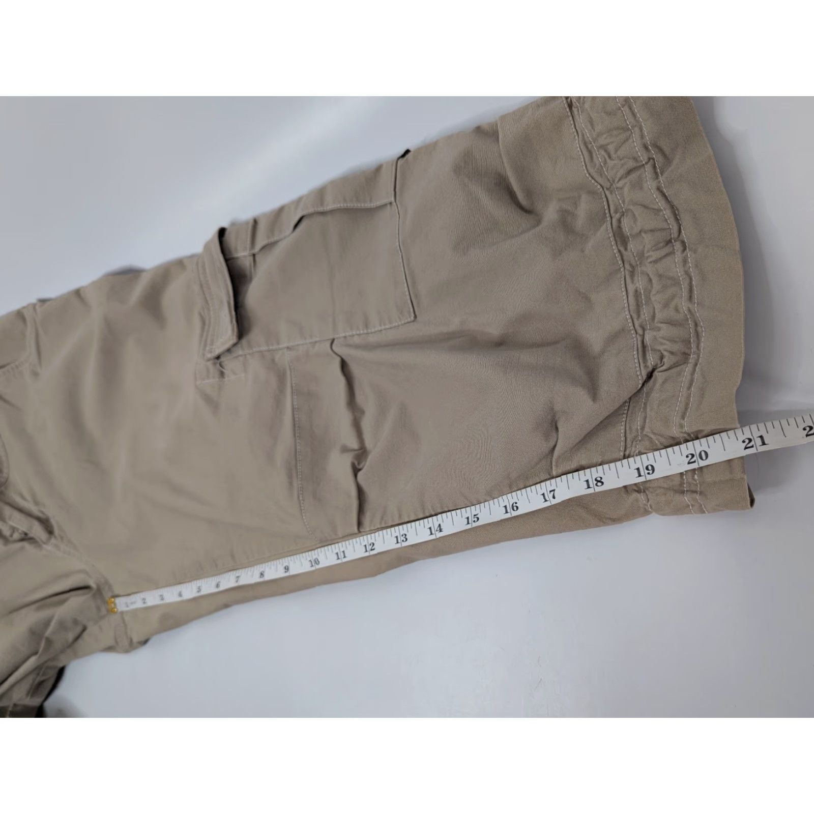Prana prAna Capri Pants Women's L Khaki Tie Drawstring Outdoor Hiking Cargo Capris - Beige, Pockets, Stretch, Crop - Logo Size 36" / US 14 / IT 50 - 6 Thumbnail