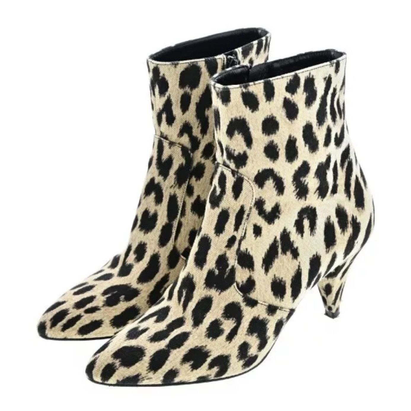 CELINE Boots Beige black Leopard pattern cloth NEW US5.5