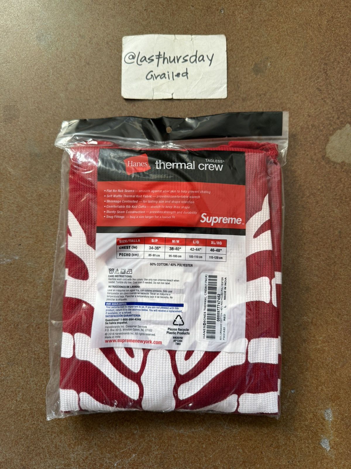 Hanes × Supreme Supreme x Hanes Bone Skeleton Thermal Red Large Size US L / EU 52-54 / 3 - 9 Thumbnail