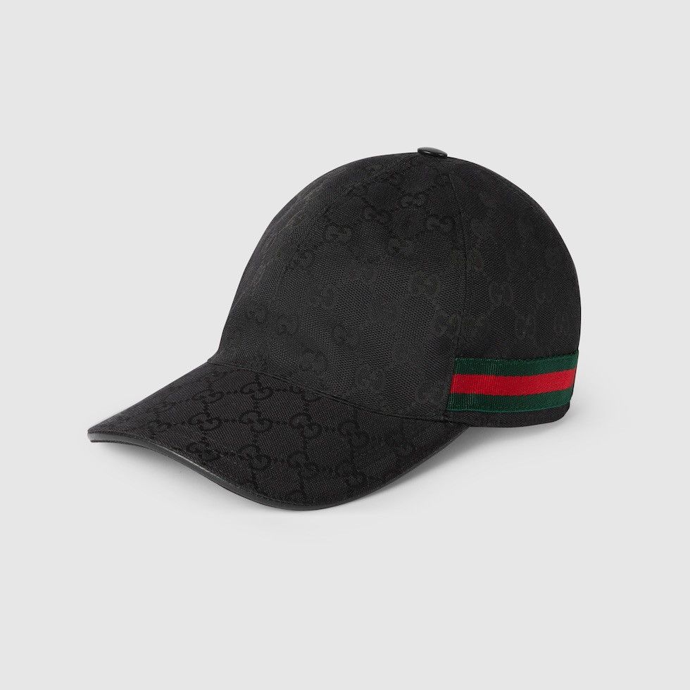 Gucci Gucci GG Black Monogram Baseball Cap with Web Stripe Hat Size ONE SIZE - 1 Thumbnail