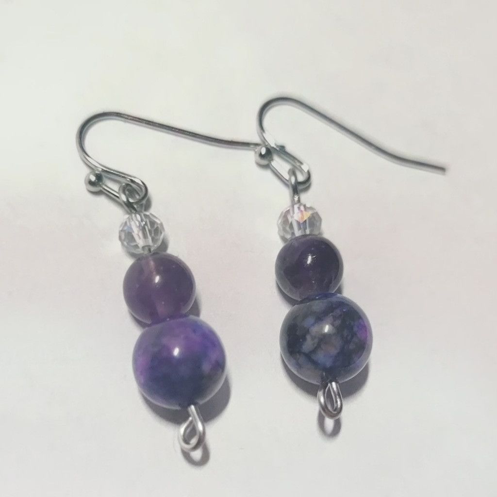 Handmade Natural Crystal Sugilite Amethyst Beaded Drop Earrings Size ONE SIZE - 2 Thumbnail