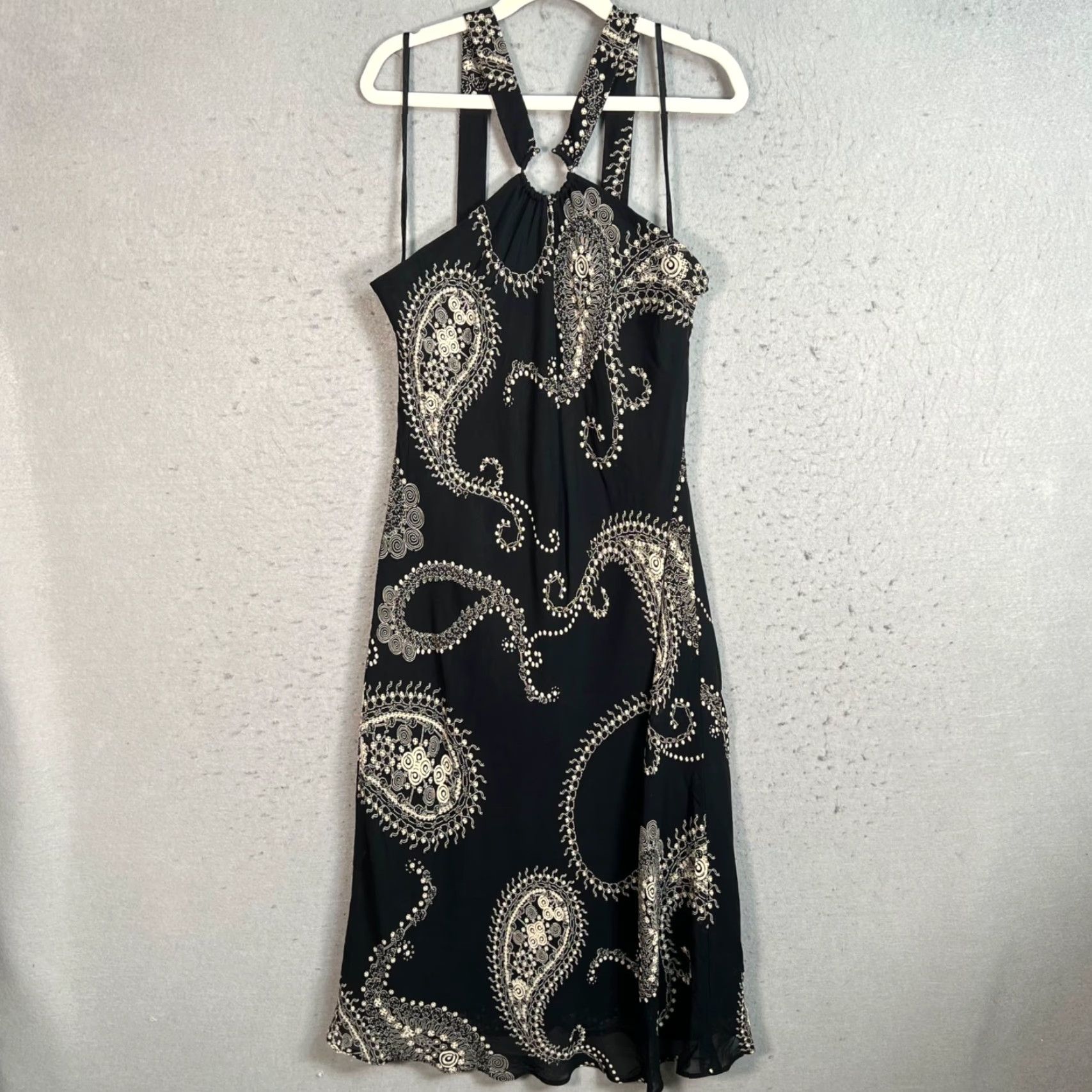 Evan Picone Evan-Picone Womens Dress Halter Knee Length Black White Paisley Petite 6 A-Line Sleeveless Party/Cocktail Womens Size M / US 6-8 / IT 42-44 - 2 Thumbnail