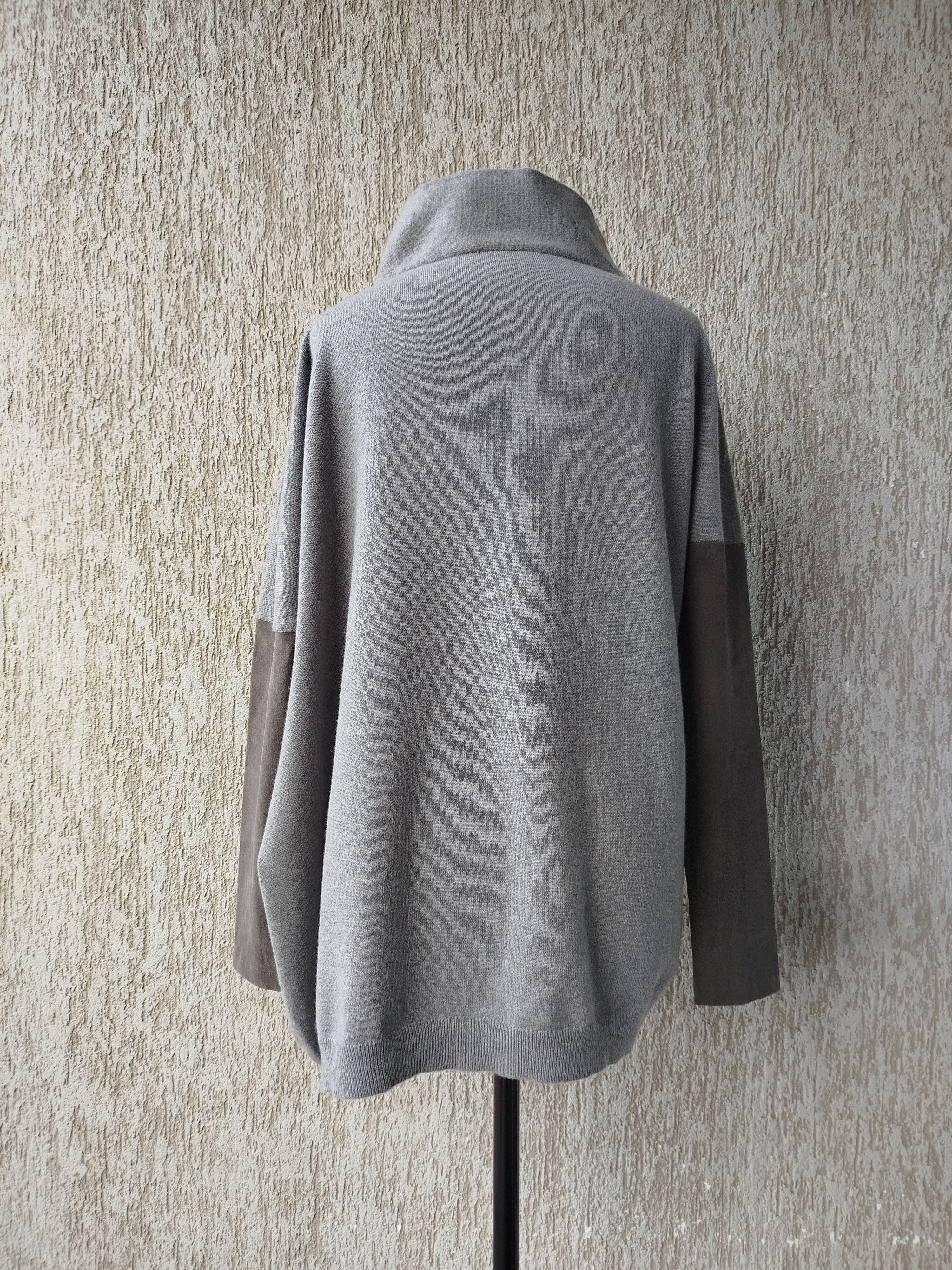 Brunello Cucinelli Pullover Sweater Cashmere Leather Sleeves Size L-XL Size L / US 10 / IT 46 - 7 Thumbnail