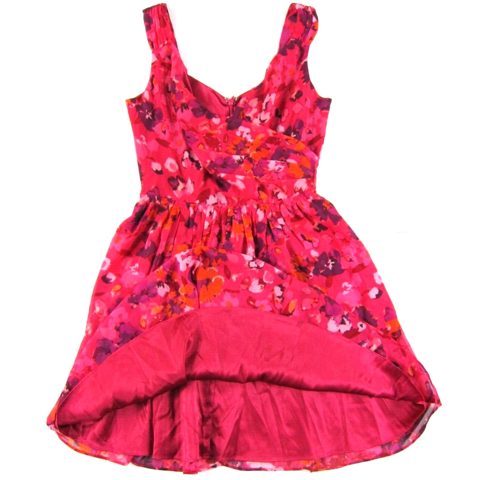Express Express Pink Floral Silky Satin V-Neck Ruched Sleeveless Tank Sun Dress Size 8 Size M / US 6-8 / IT 42-44 - 6 Thumbnail