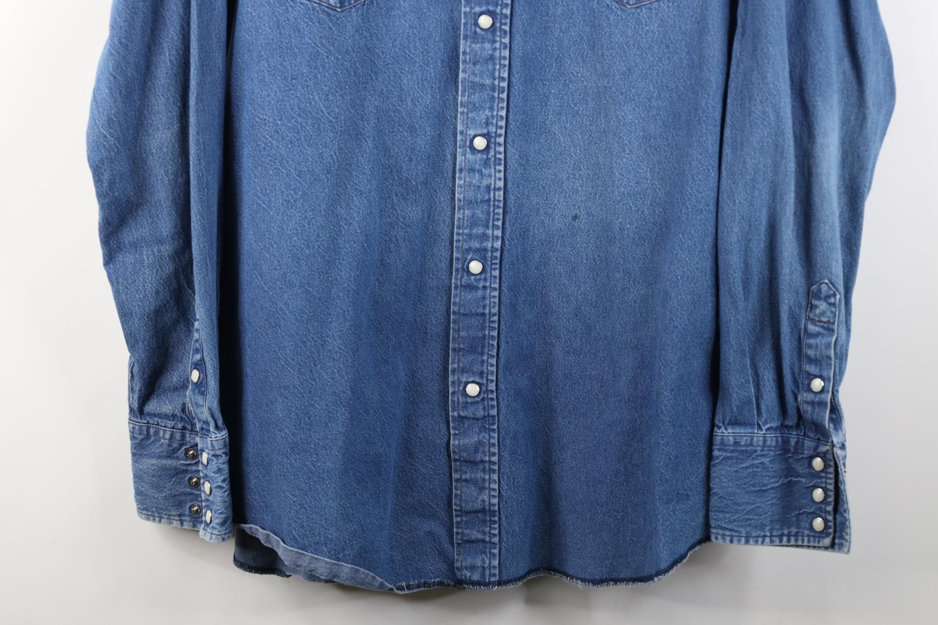 Wrangler Vintage 90s Wrangler Western Cowboy Denim Button Shirt Blue Size US XL / EU 56 / 4 - 3 Thumbnail