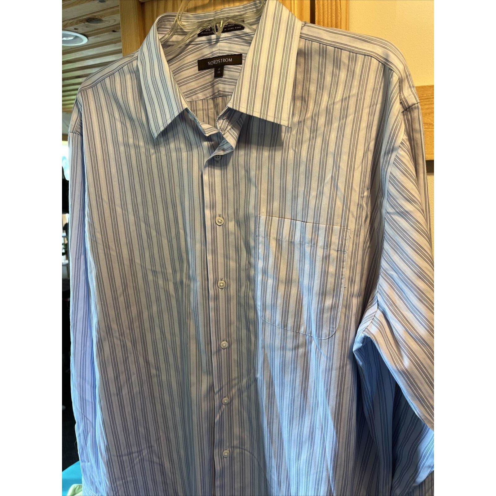 Nordstrom Nordstrom Mens 17 35 Grey Striped LS Smart Care Cotton Shirt Size US XL / EU 56 / 4 - 5 Thumbnail