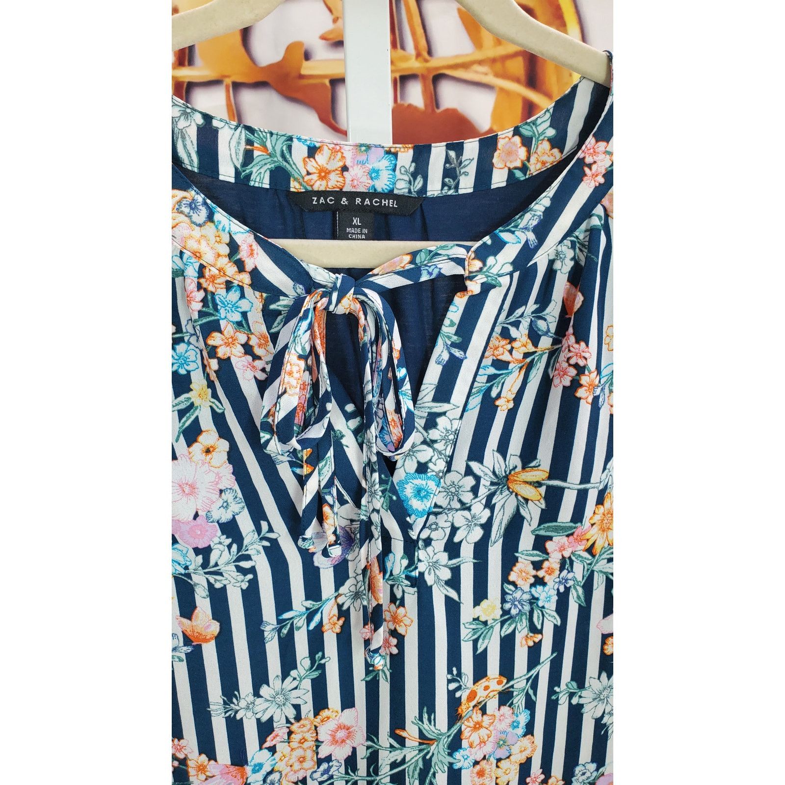 Other Zac Rachel Navy Floral Stripe Sleeveless Top XL Size XL / US 12-14 / IT 48-50 - 4 Thumbnail