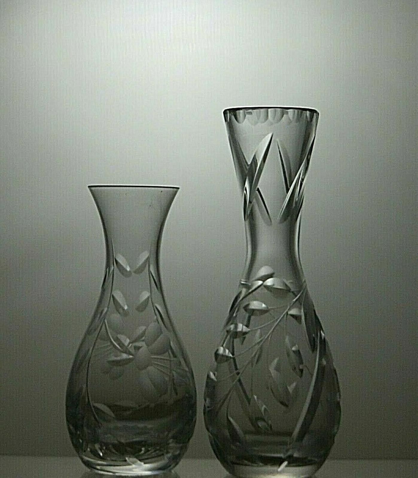 The Unbranded Brand Sterling Cut Glass Lead Crystal Set Of 2 Vases 6 1/4" Size ONE SIZE - 2 Thumbnail