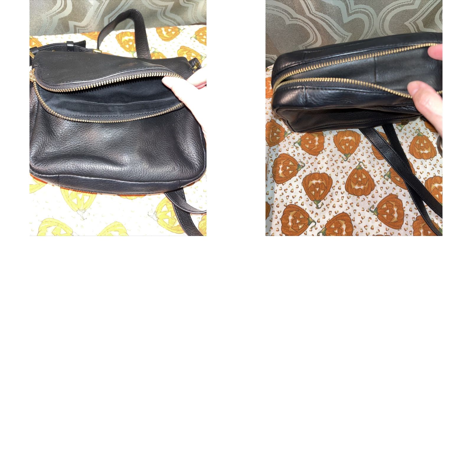 Fossil VINTAGE Fossil Women's Small Leather Crossbody Biker Style Purse - Black Leather Canvas Lining Gold Zippers Size ONE SIZE - 8 Thumbnail