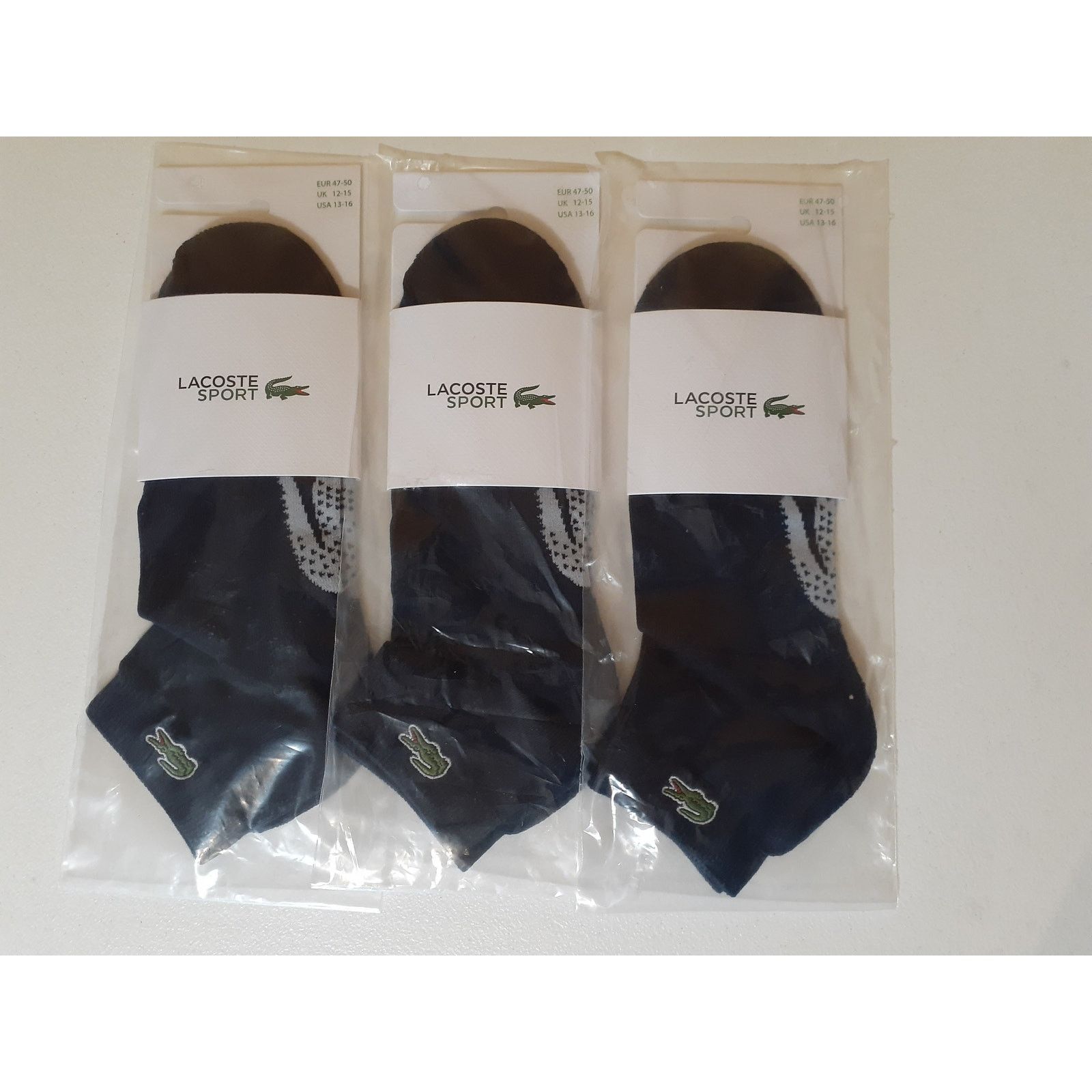 Lacoste Lacoste Unisex Short Cotton Sport Socks x 3 Navy 13-16 XL Size ONE SIZE - 1 Thumbnail
