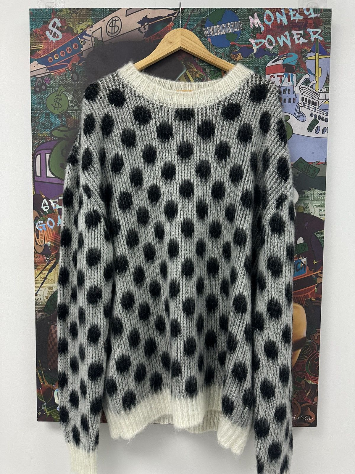 Image of Marni Fuzzy Mohair Crewneck Sweatshirt Sweater Black White, Men's (Size 2XL)