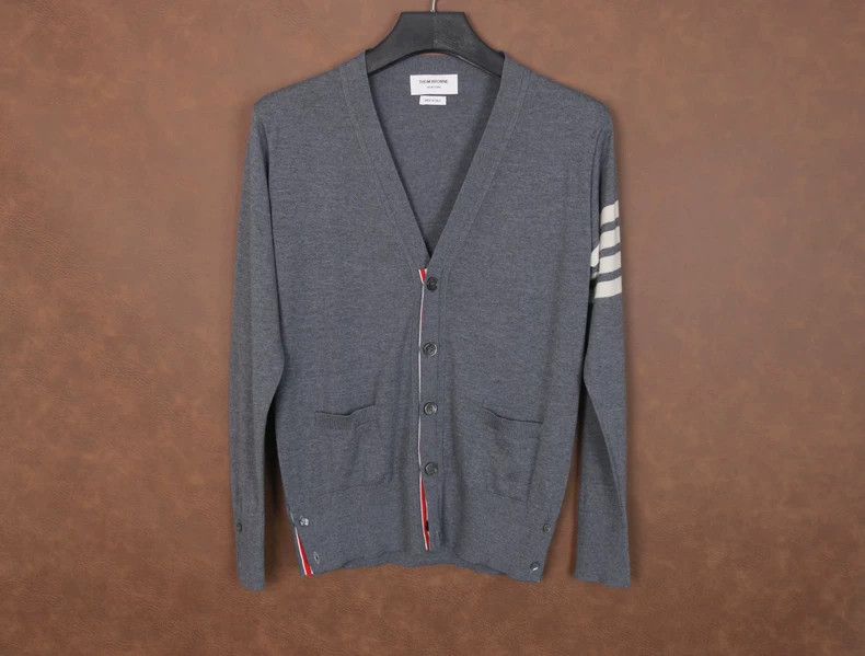 Thom Browne Thom Browne Gray Wool Cardigan with Stripes-yf Size US M / EU 48-50 / 2 - 1 Thumbnail