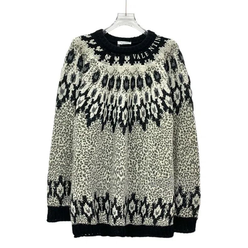 Valentino Valentino Color-blocked leopard print jacquard sheep swea Size US S / EU 44-46 / 1 - 1 Thumbnail