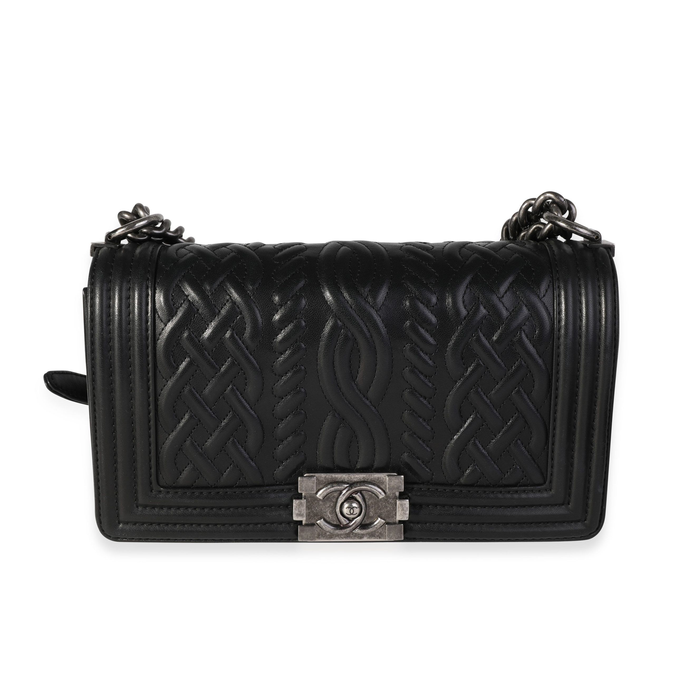 image of Chanel Black Chain-Quilted Lambskin Old Medium Boy Bag, Women's