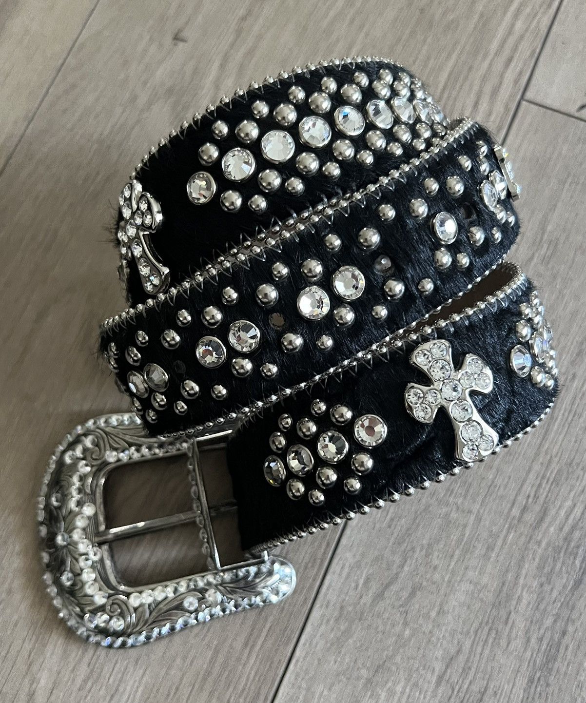 b-b-simon-b-b-simon-black-pony-hair-sterling-crystal-rare-runway-belt