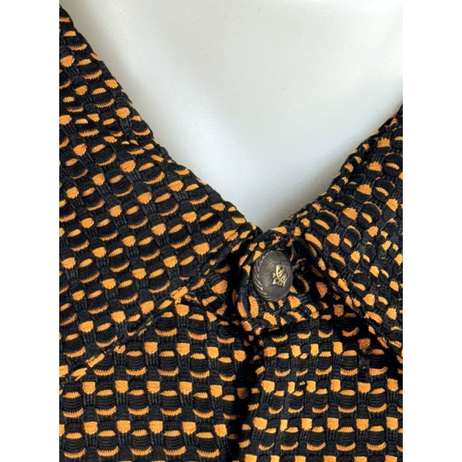 Vintage BERNINI Shirt Geometric Knit 3XL Oversized Button-Up Long Sleeve Metal Orange/Black Mens Size US XXL / EU 58 / 5 - 3 Thumbnail