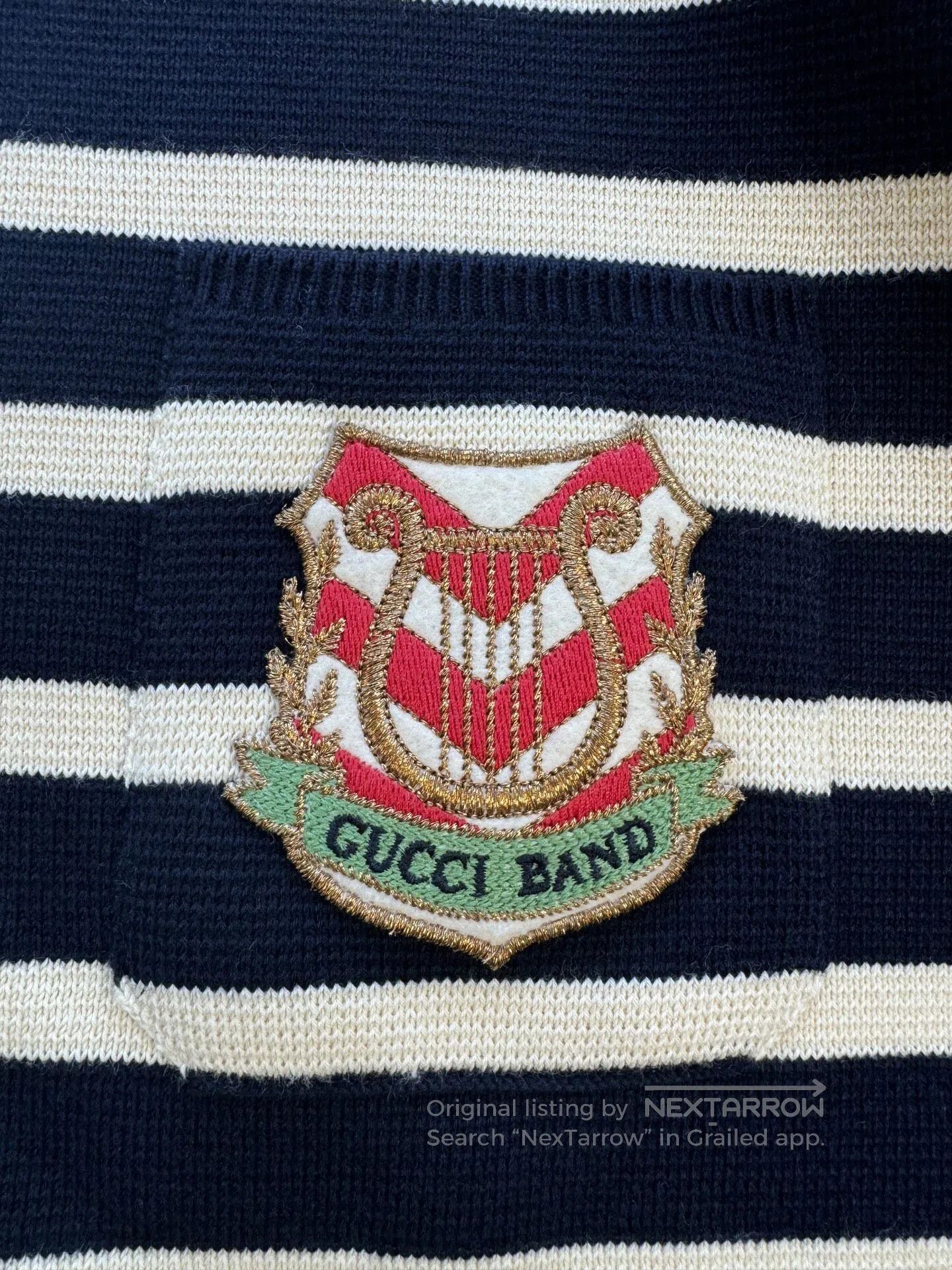 Gucci Guicci Blue and White Striped Preppy Knit Sweater| Size L / US 10 / IT 46 - 3 Thumbnail