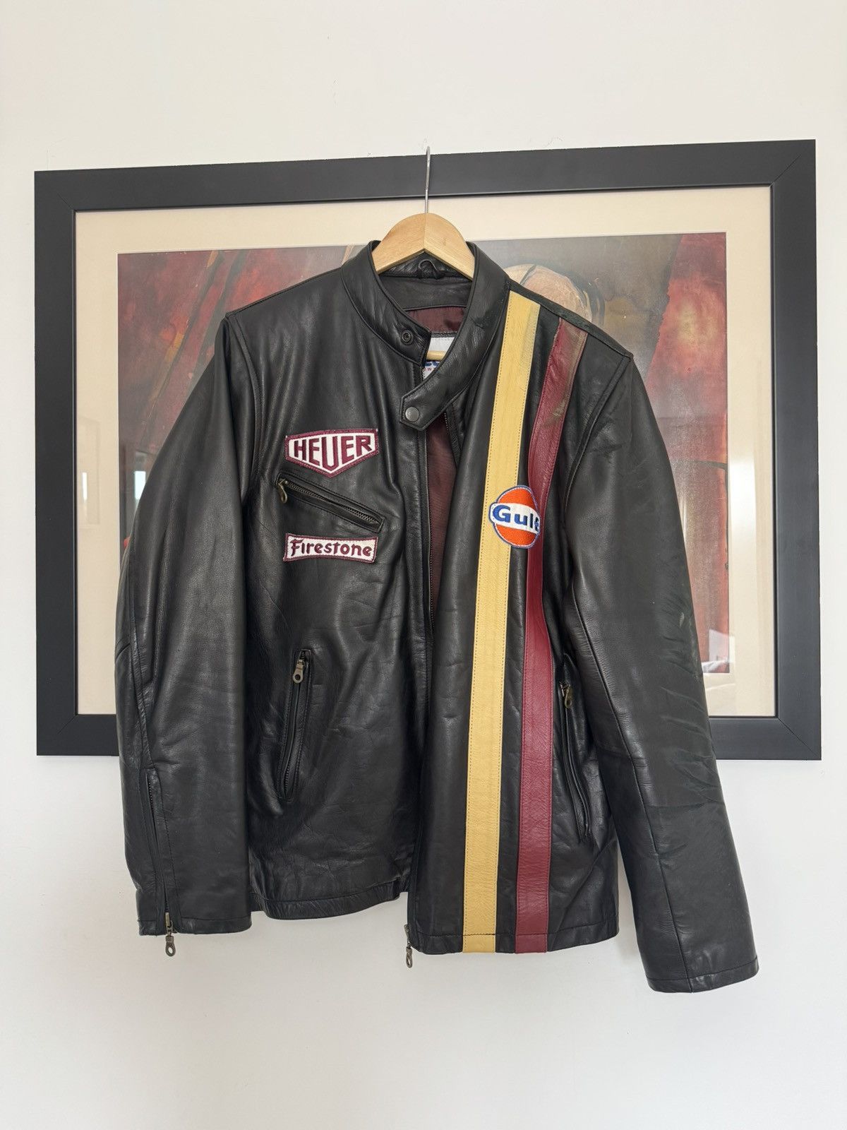 Vintage Vintage Dakota Heuer Gulf Formula Racing Leather Jacket Hype Size US M / EU 48-50 / 2 - 2 Thumbnail