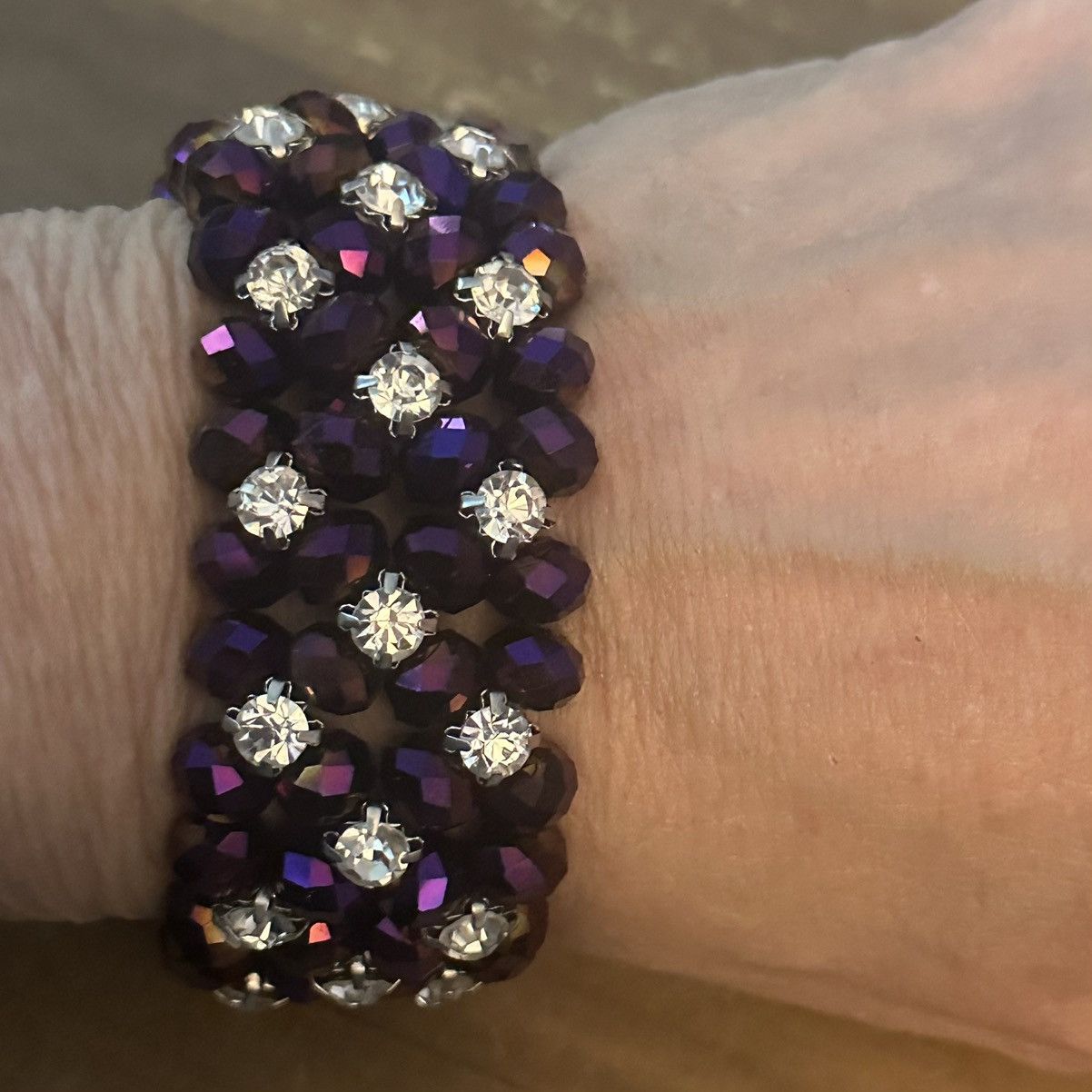 Other Deep purple faceted bead & clear rhinestone stretch bracelet Size ONE SIZE - 3 Thumbnail