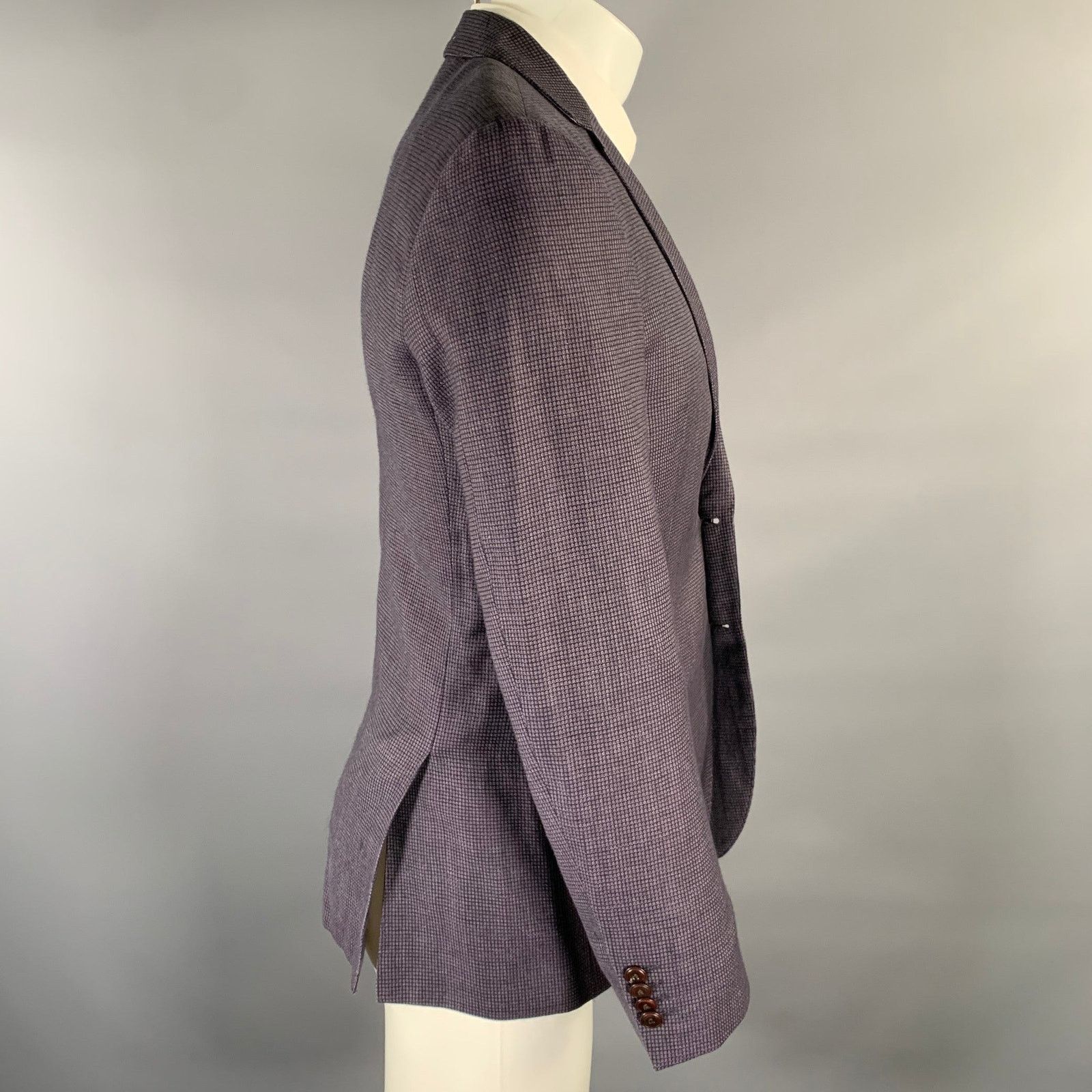 Hugo Boss HUGO BOSS Size 38 Purple Check Wool Linen Sport Coat Size 38R - 3 Thumbnail