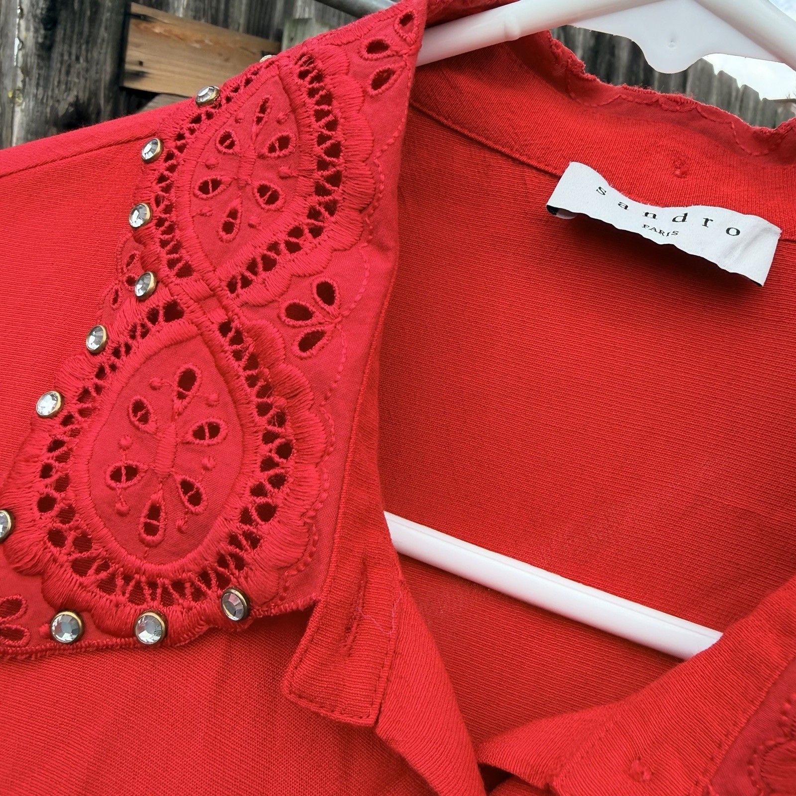 Sandro Sandro Paris Red Embellished Collar Blouse Sz 2 100% Viscose Size M / US 6-8 / IT 42-44 - 11 Thumbnail