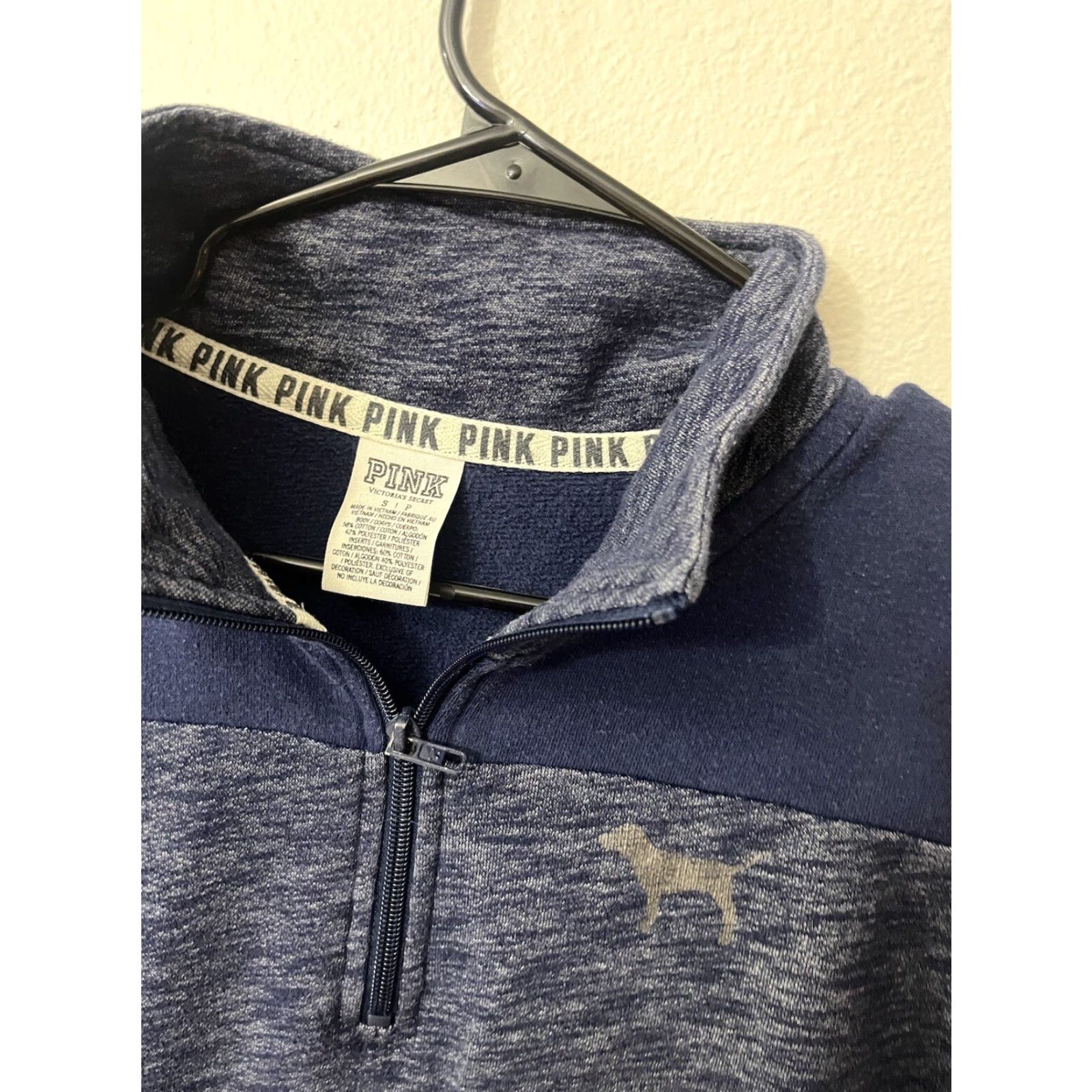Pinko PINK Victoria's Secret Sweatshirt Women Small S Logo 1/4 Zip Fleece Blue Pullover Casual Activewear Mock Neck Regular Sleeve Long Size S / US 4 / IT 40 - 3 Thumbnail