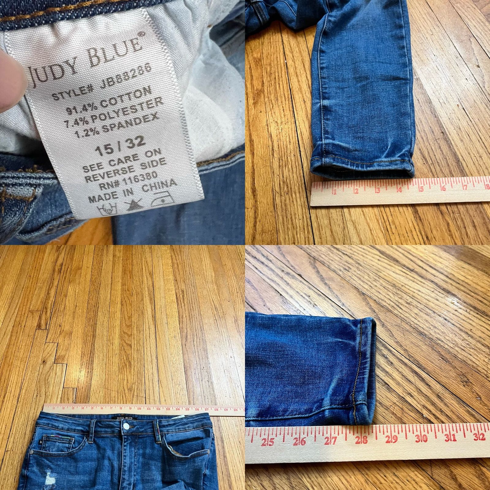 Vintage Judy Blue Jeans Womens 15/32 Jeans Ankle High Rise Skinny Blue Rainbow Trim Womens Girls Size 36" / US 14 / IT 50 - 8 Thumbnail