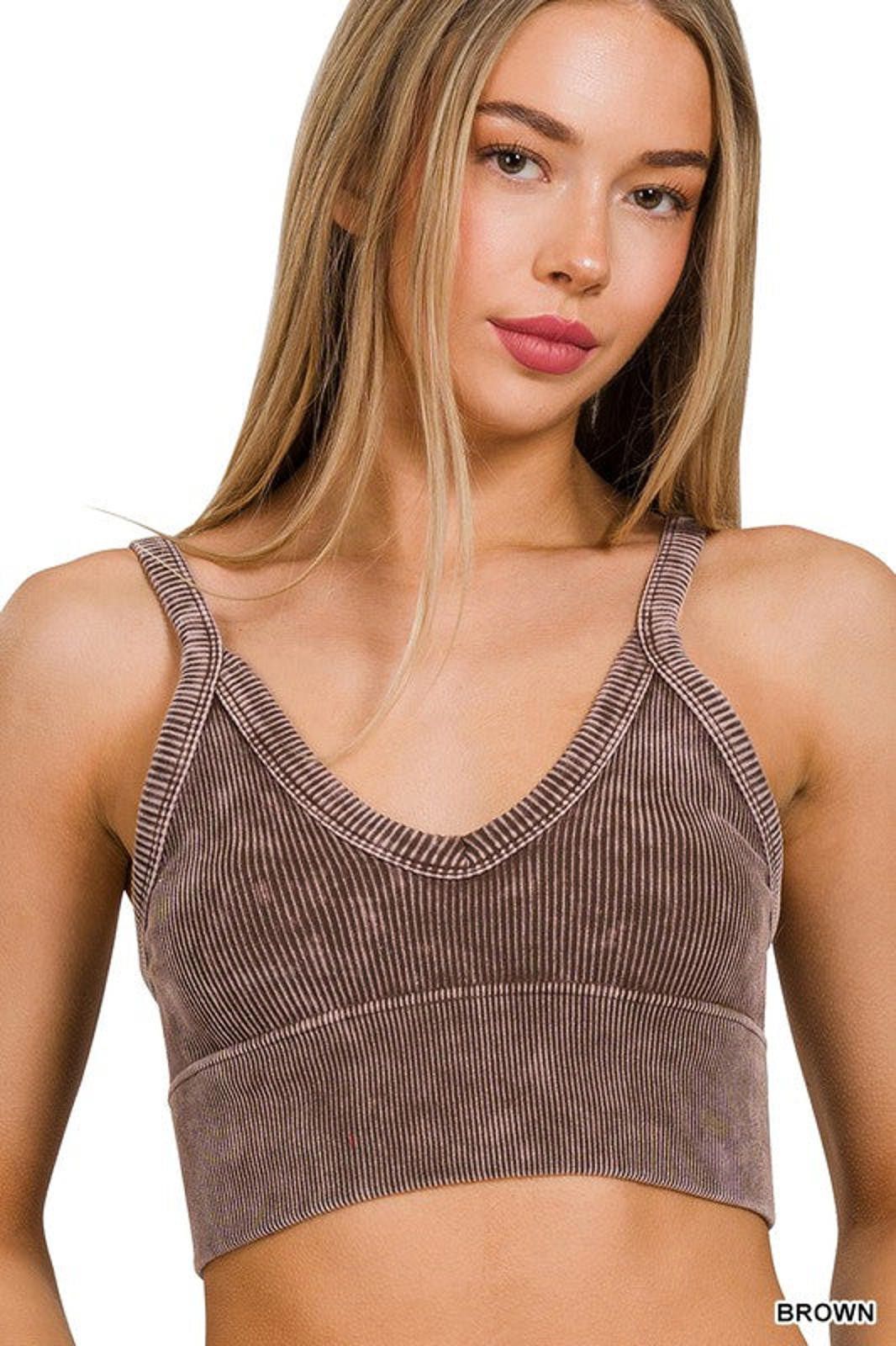 Other Washed Ribbed Seamless V-Neck Cropped Cami Zenana Size S / US 4 / IT 40 - 6 Thumbnail