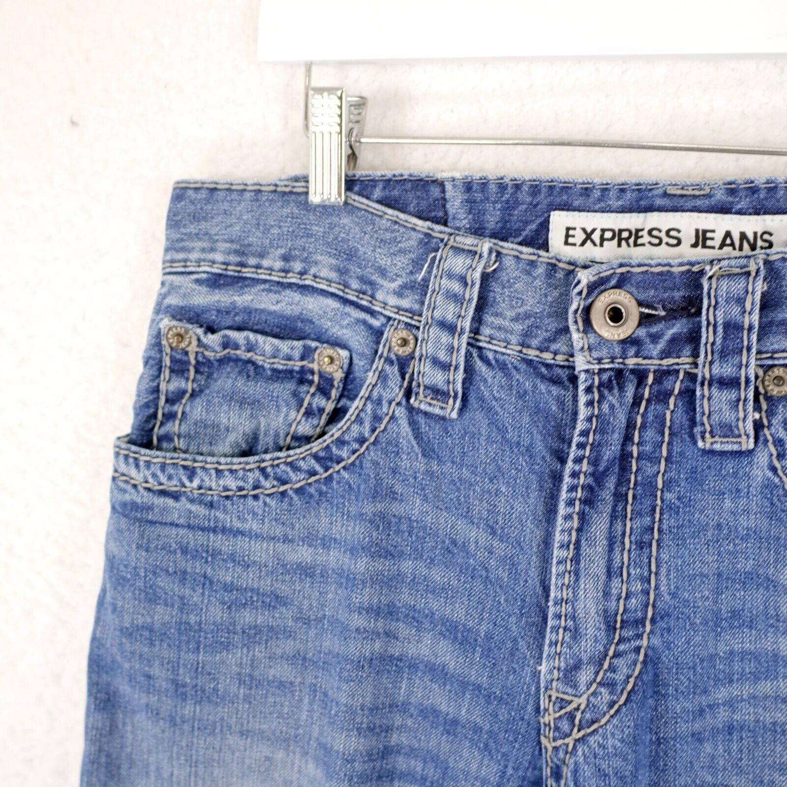Express Express Rocco Slim Fit Boot Cut Blue Stone Wash Whisker Blue Size US 32 / EU 48 - 3 Thumbnail