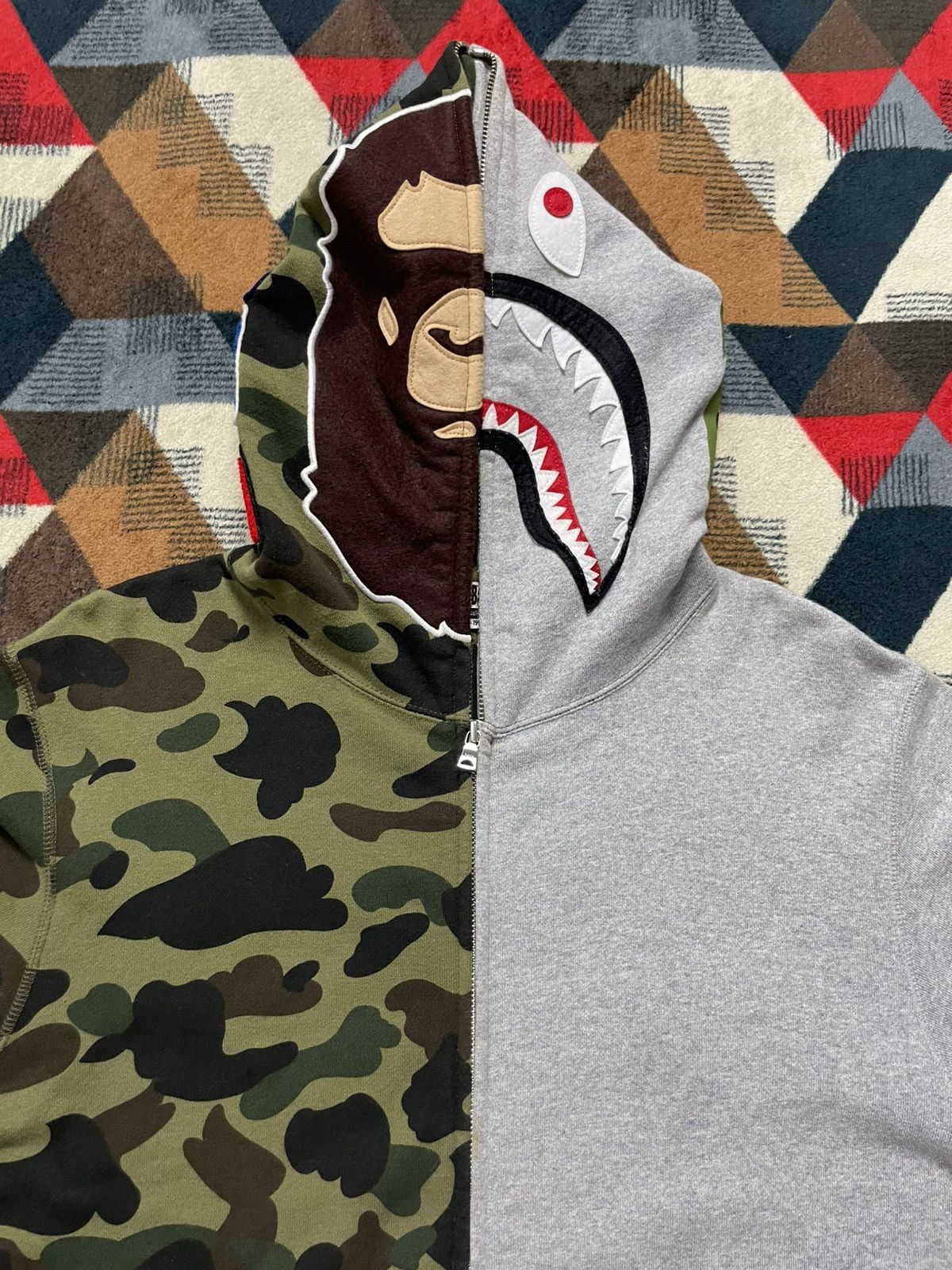 Bape Bape Split Camo/Grey Zip Hoodie Size US L / EU 52-54 / 3 - 3 Thumbnail