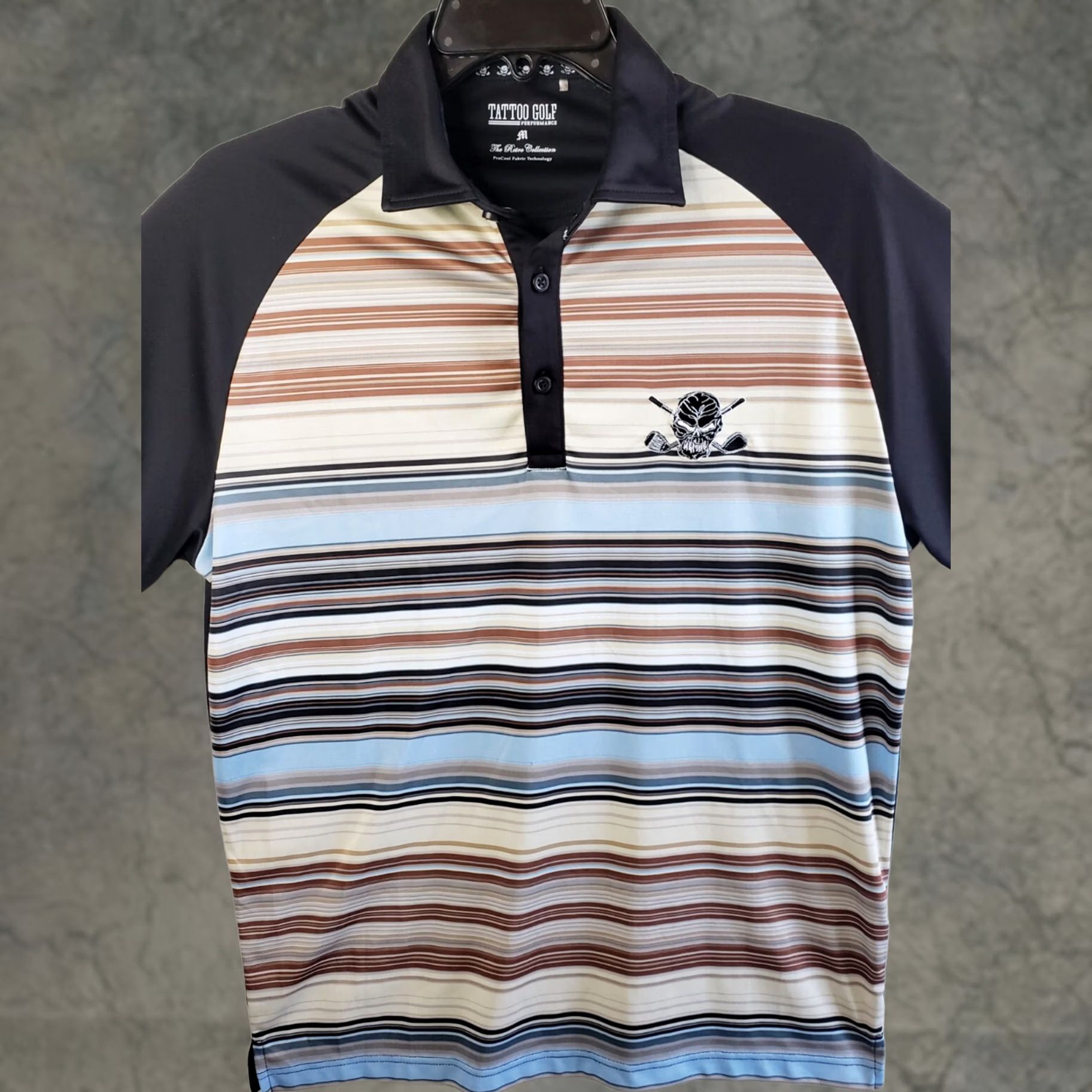 Bones Tatoo Golf Polo Shirt Mens L Multicolor Striped Short Sleeve Skull Golf Clubs Logo Athletic Classic Retro Collection Size US L / EU 52-54 / 3 - 1 Thumbnail